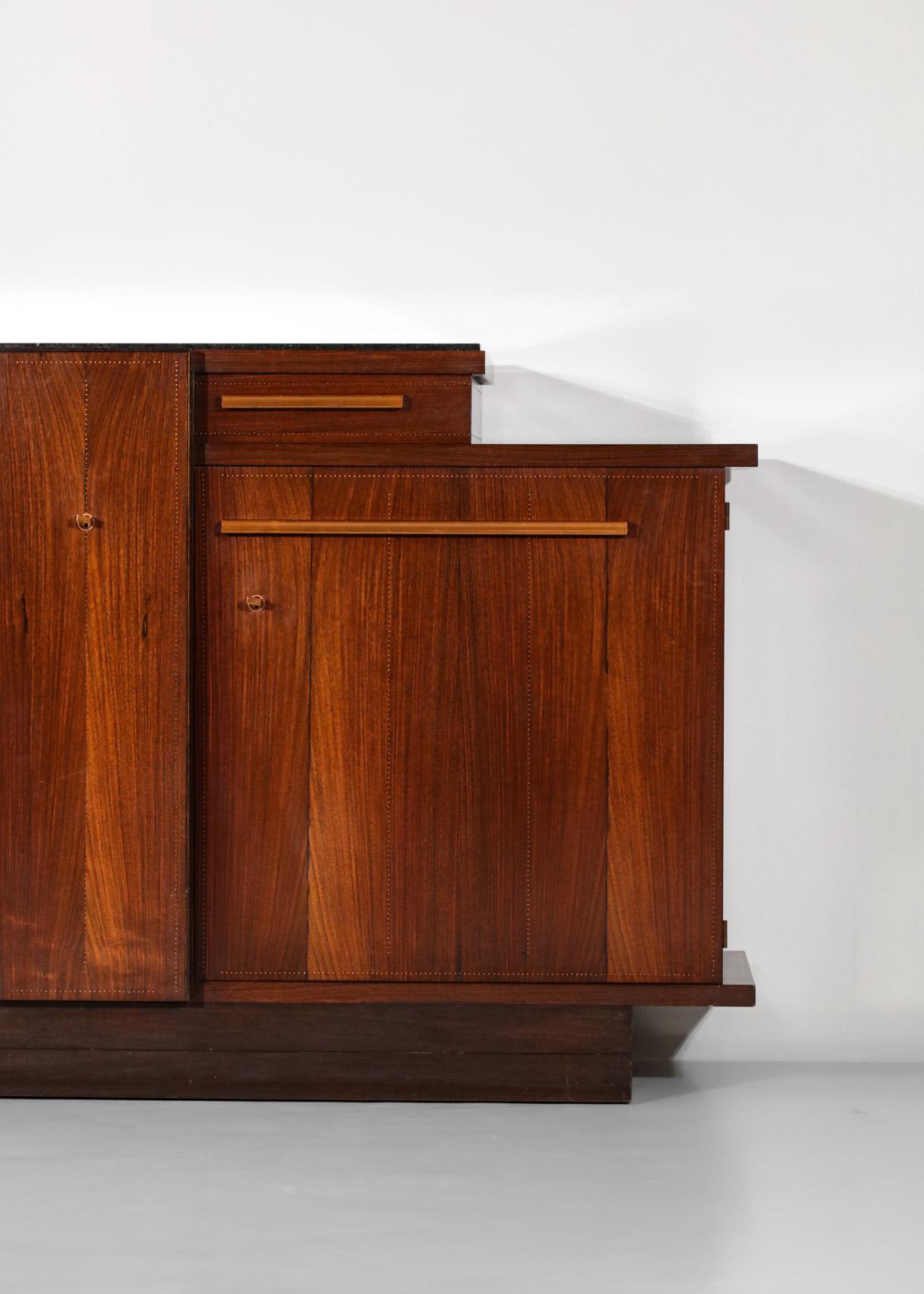 French 1940s Sideboard by André Sornay in Solid Wood and Copper