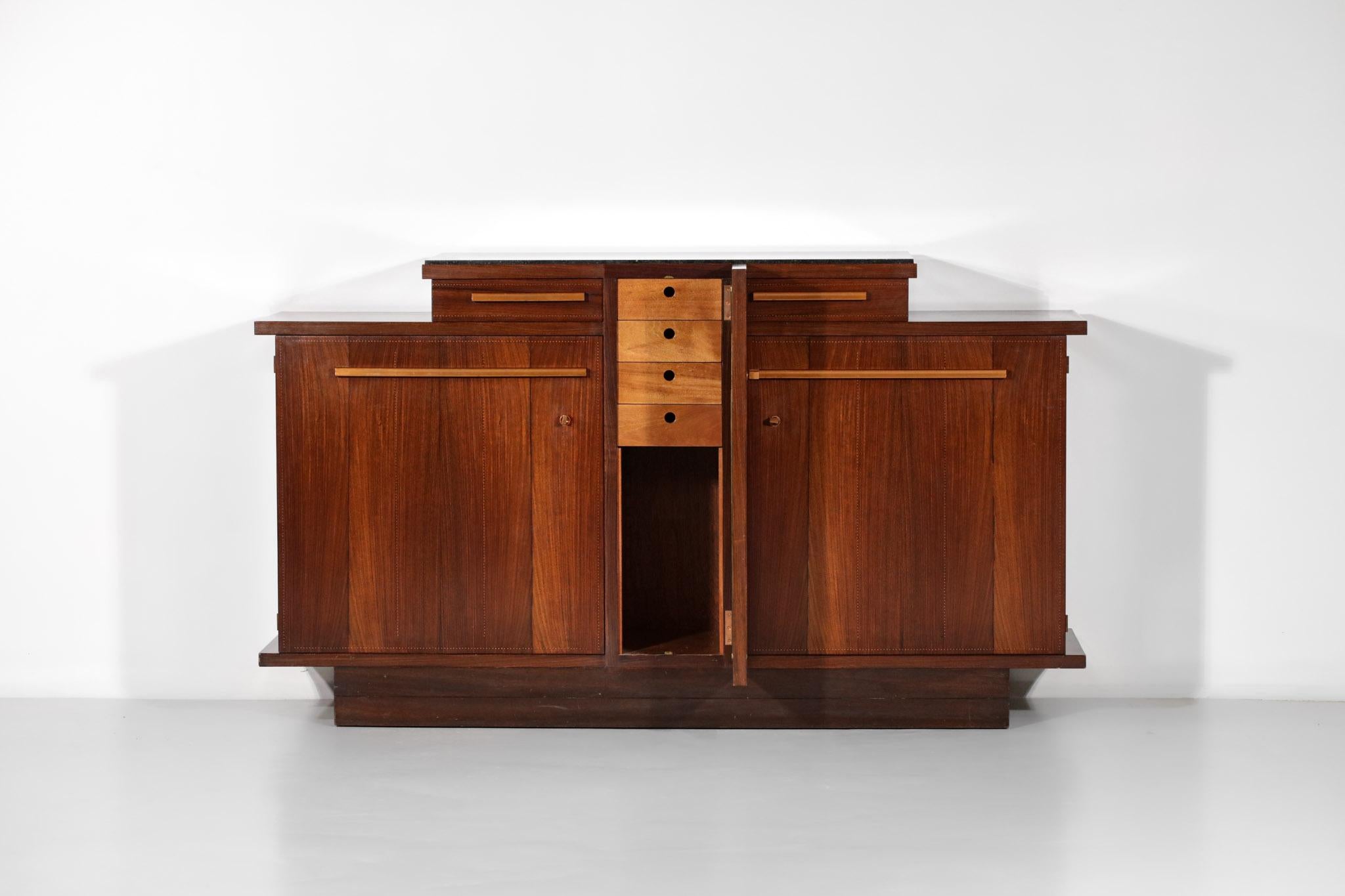 Mid-20th Century 1940s Sideboard by André Sornay in Solid Wood and Copper