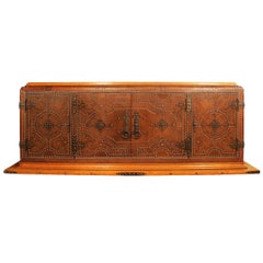 1940s Sideboard by Francisque Chaleyssin, Oakwood, Basane Leather, France