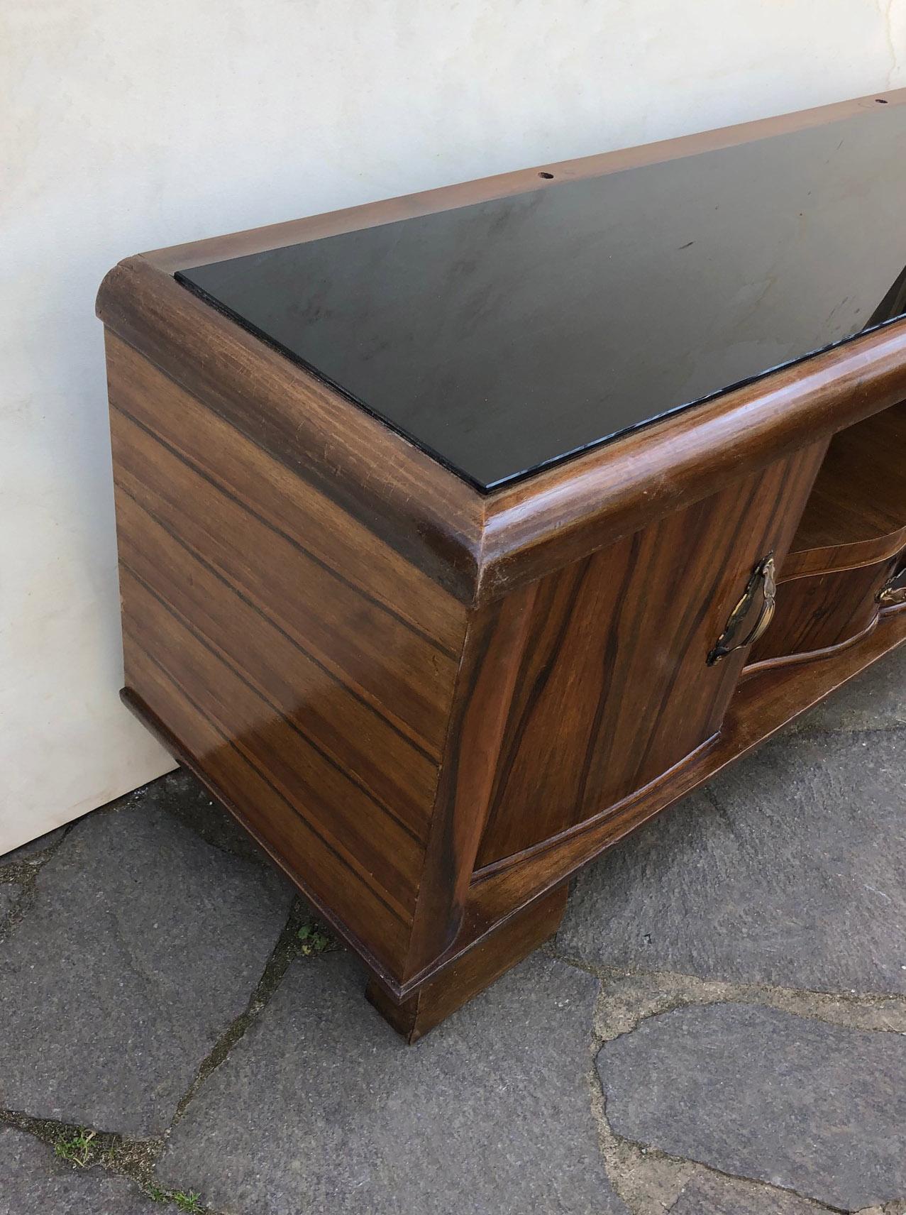 1940s Sideboard Rosewood Walnut Honeycomb Natural Color Italian Design Mirror In Good Condition For Sale In Buggiano, IT