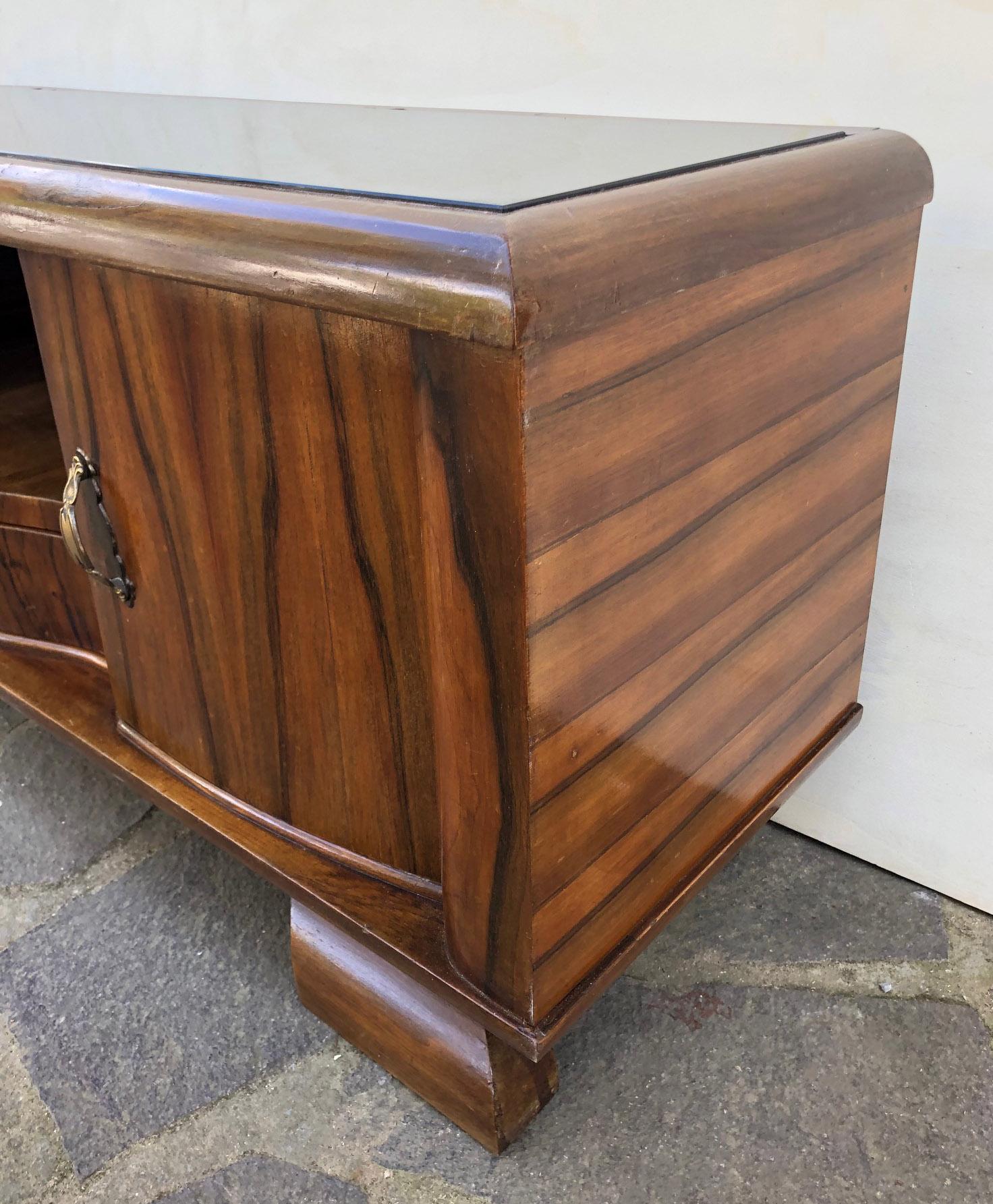 1940s Sideboard Rosewood Walnut Honeycomb Natural Color Italian Design Mirror For Sale 1