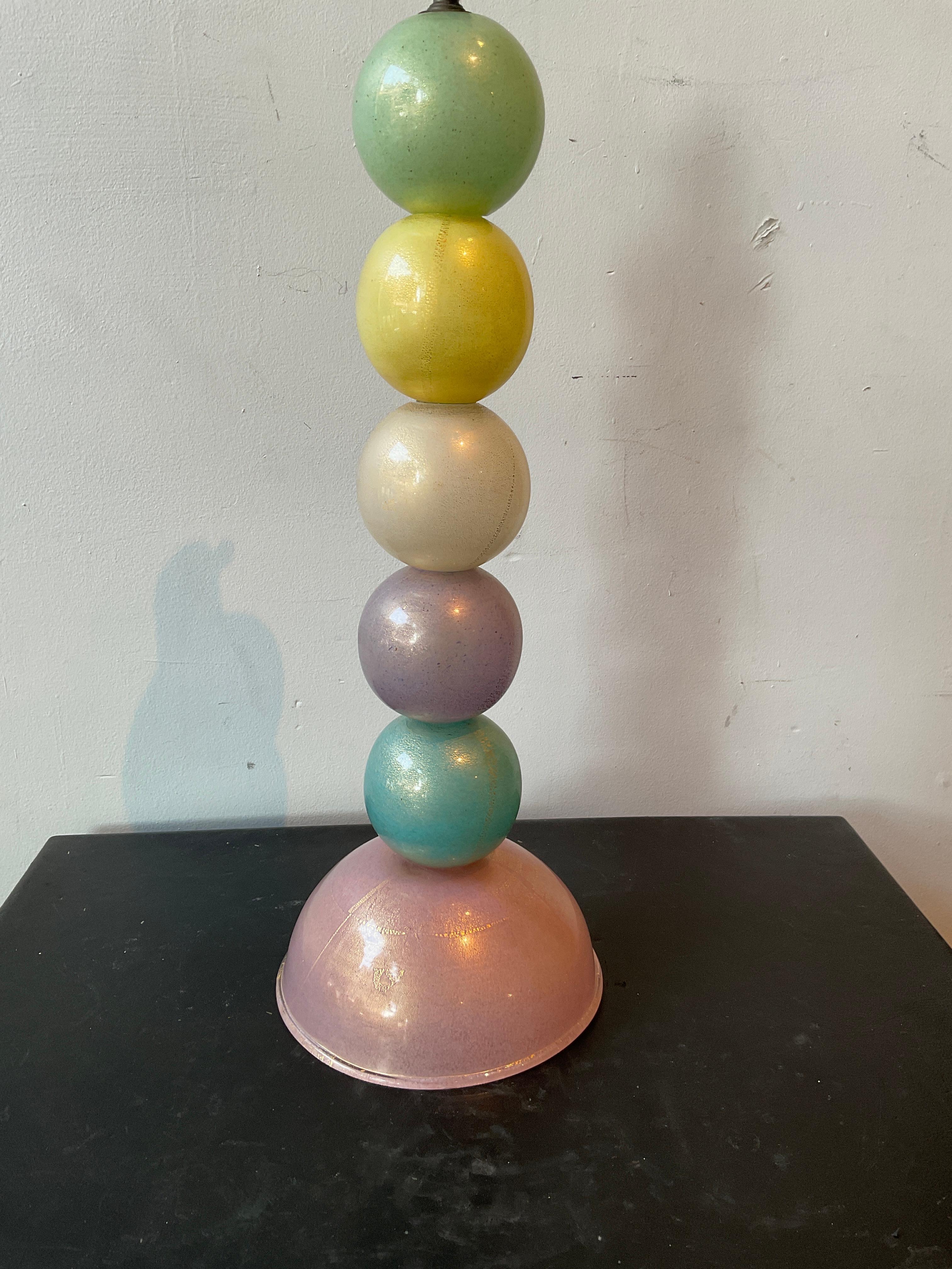 1940s Signed Barovier  & Toso Multi Color Murano Glass Ball Lamps For Sale 1