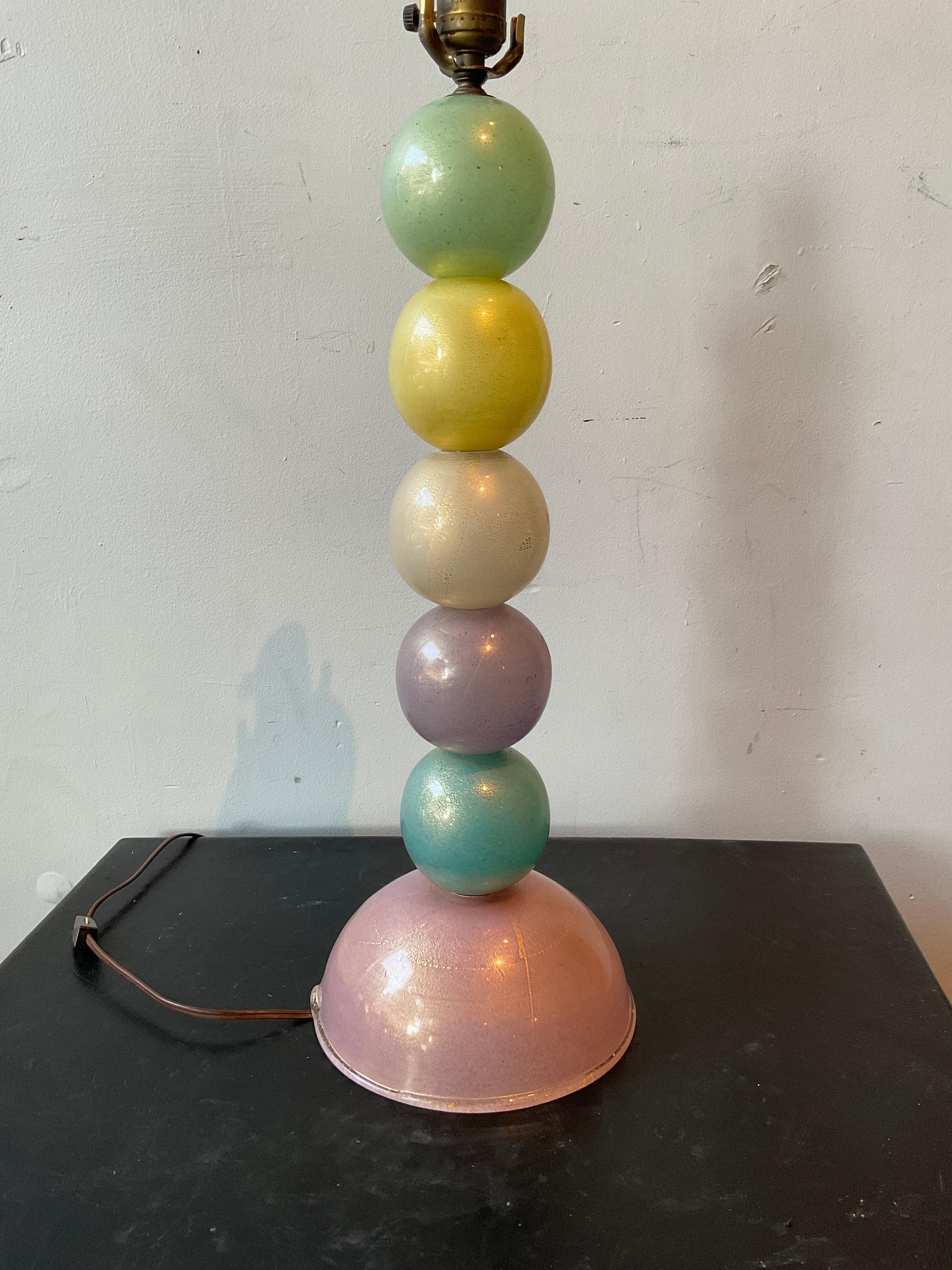 1940s Signed Barovier  & Toso Multi Color Murano Glass Ball Lamps For Sale 2