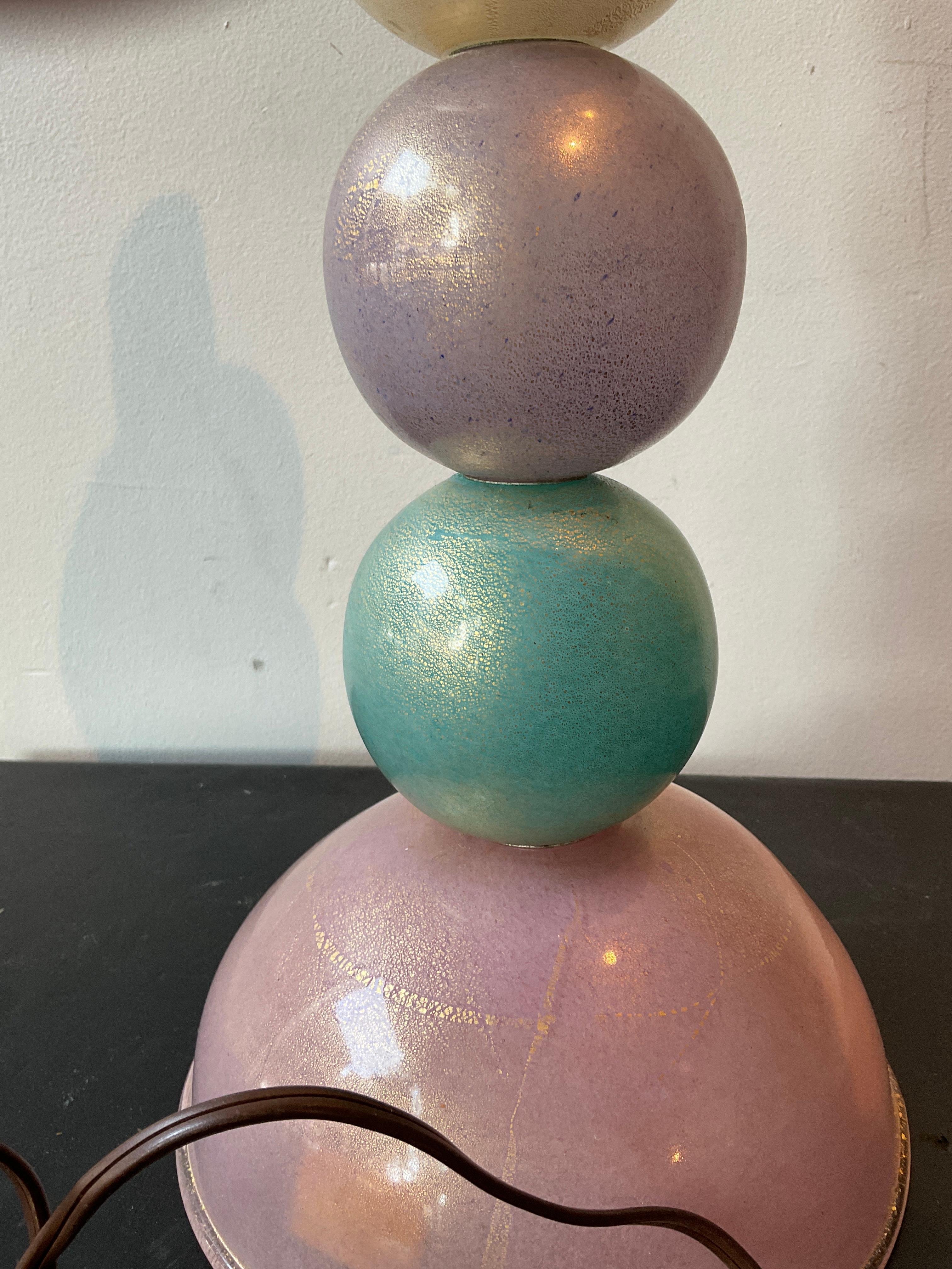 1940s Signed Barovier  & Toso Multi Color Murano Glass Ball Lamps For Sale 4
