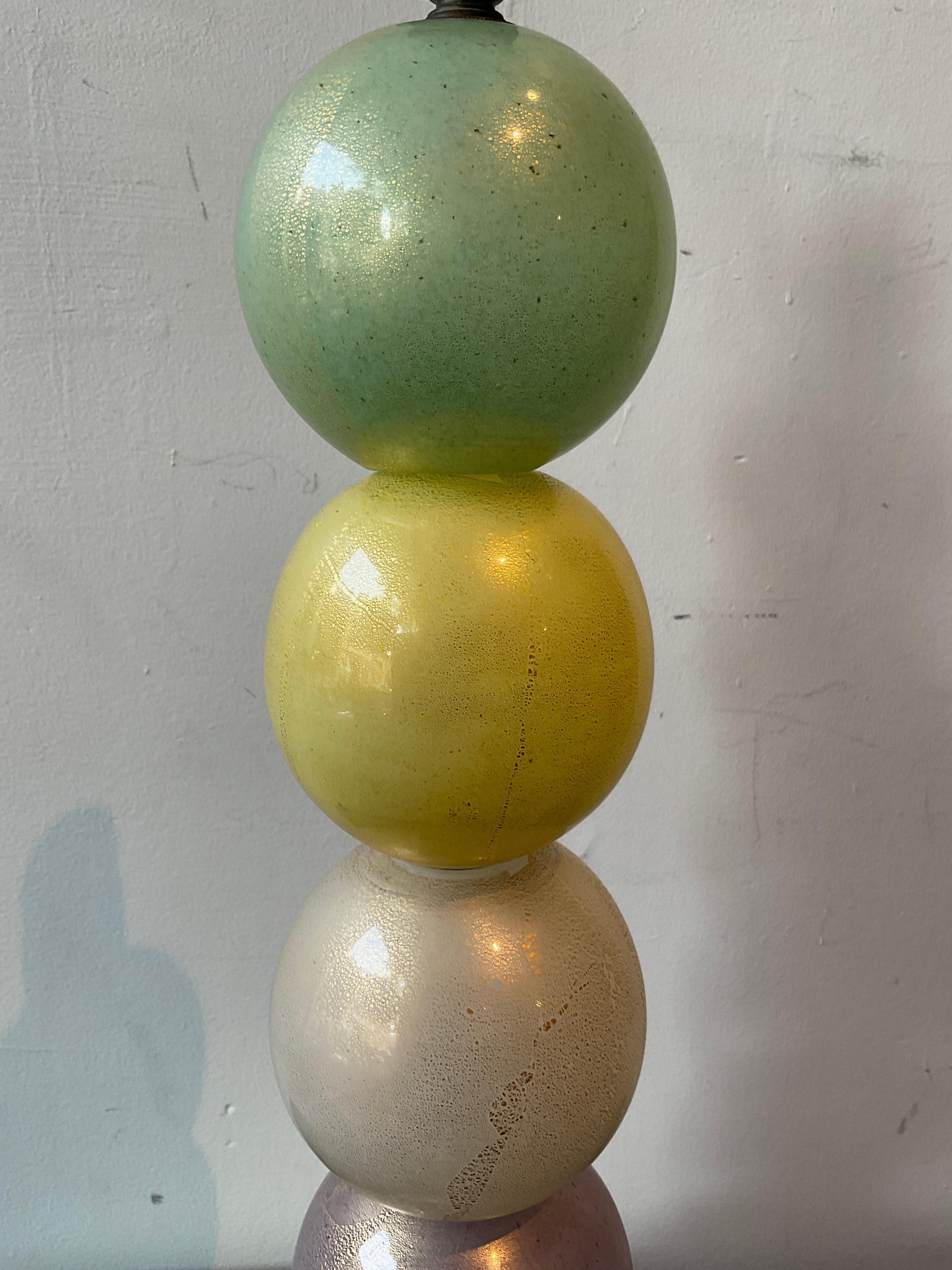 1940s Signed Barovier  & Toso Multi Color Murano Glass Ball Lamps For Sale 5