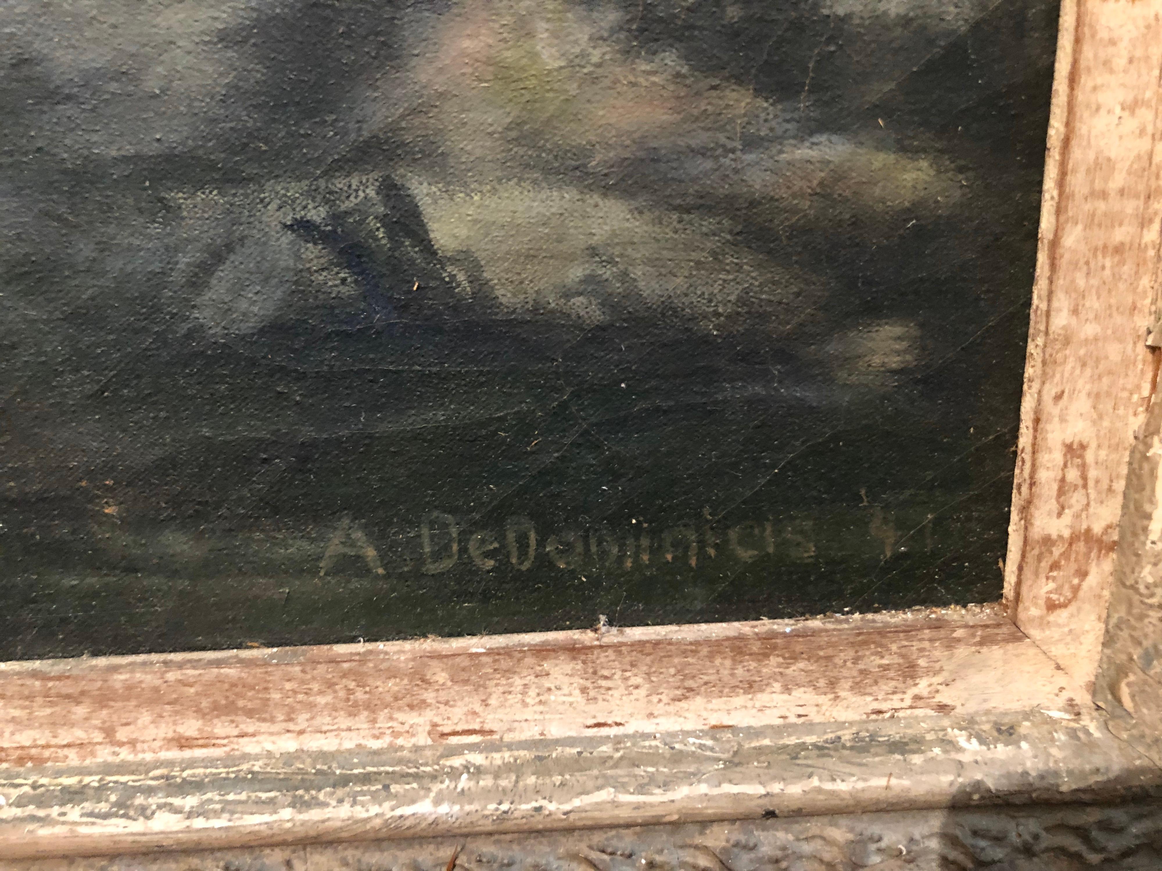 Very Large 1940's Signed Genre Painting 4