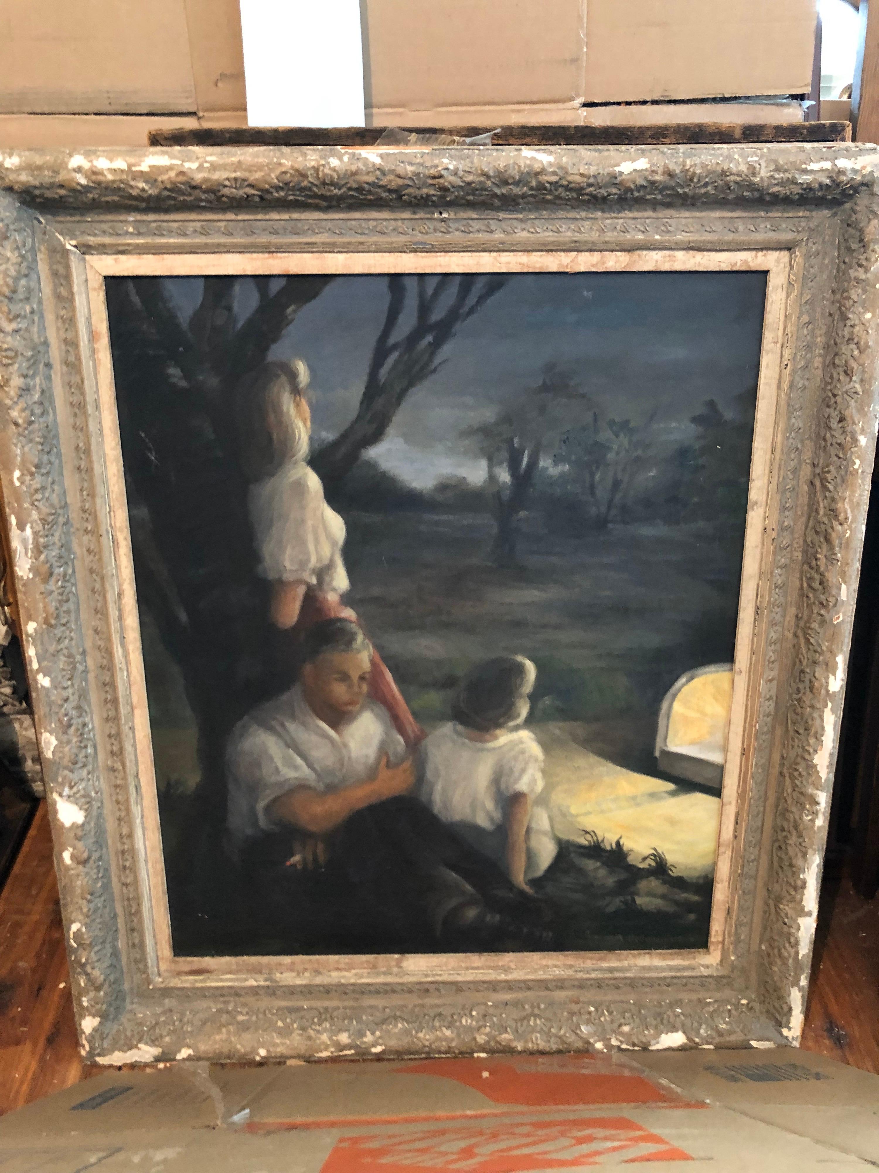 American Classical Very Large 1940's Signed Genre Painting