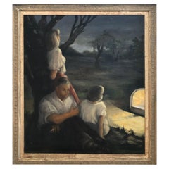 Very Large 1940's Signed Genre Painting