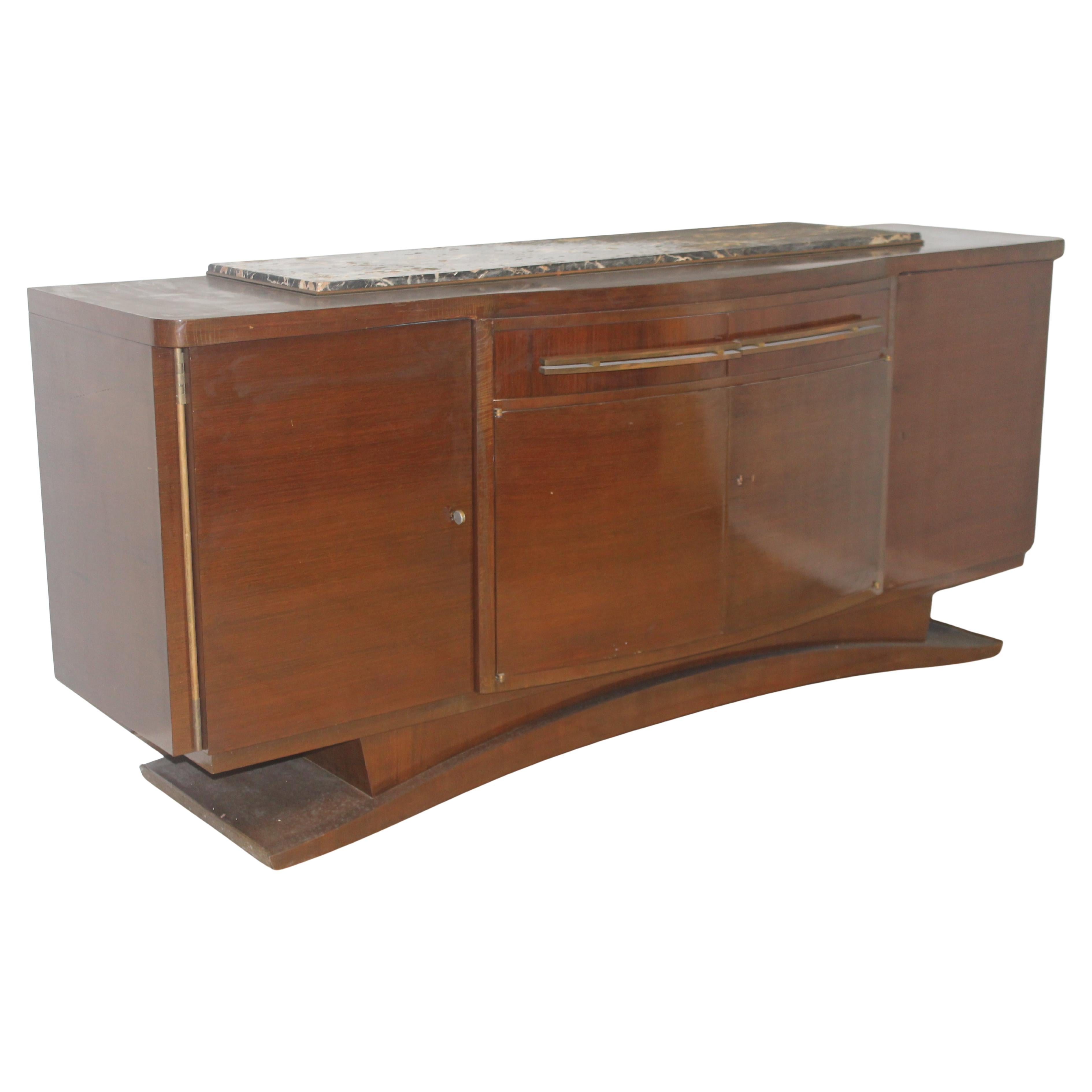1940's Signed Grand French Art Deco Palisander Tulip Form Buffet/ Sideboard For Sale