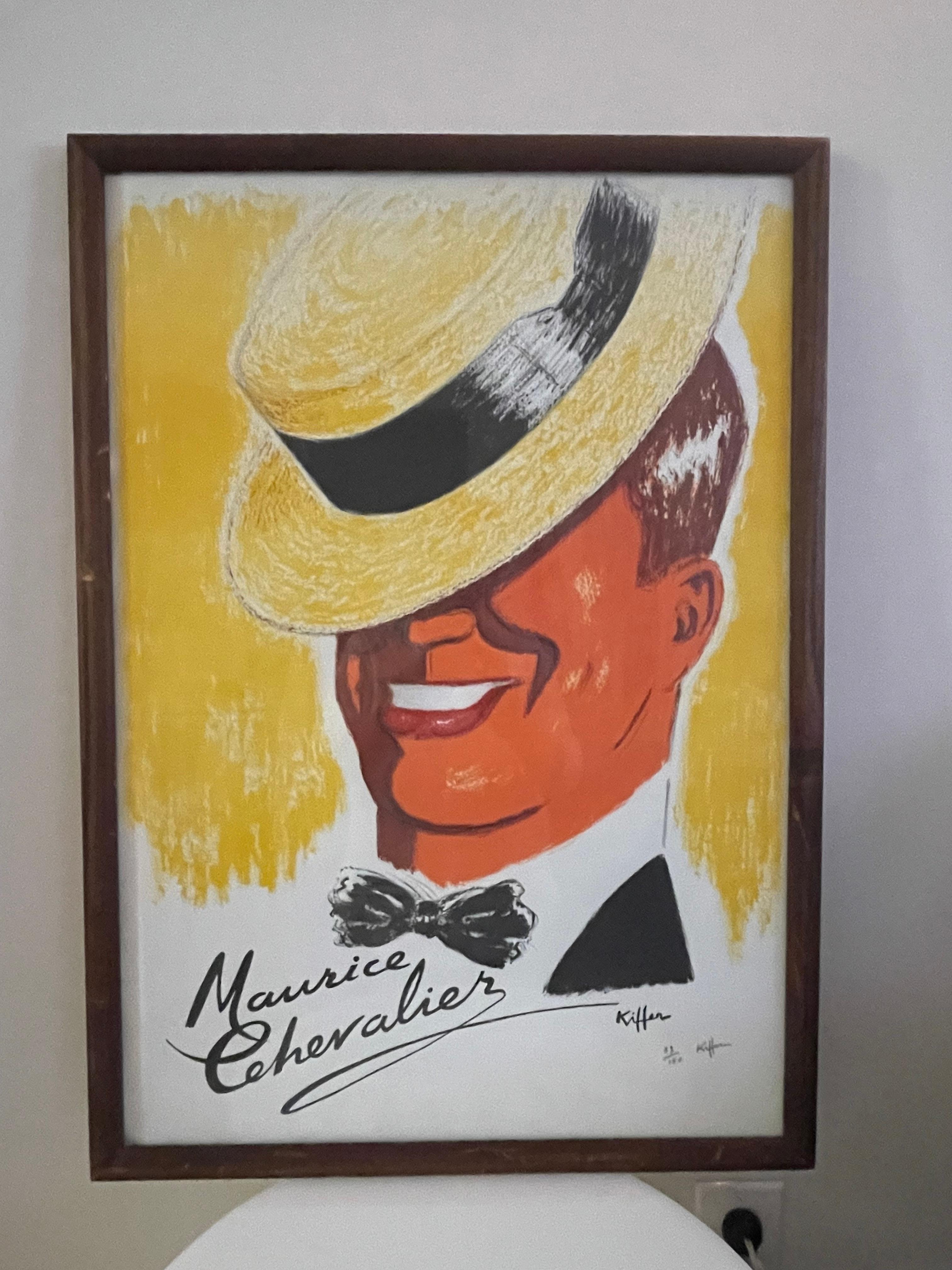 Litografia firmata del 1940 di Maurice Chevalier dell'artista francese Charles Kiffer In condizioni buone in vendita a New York, NY