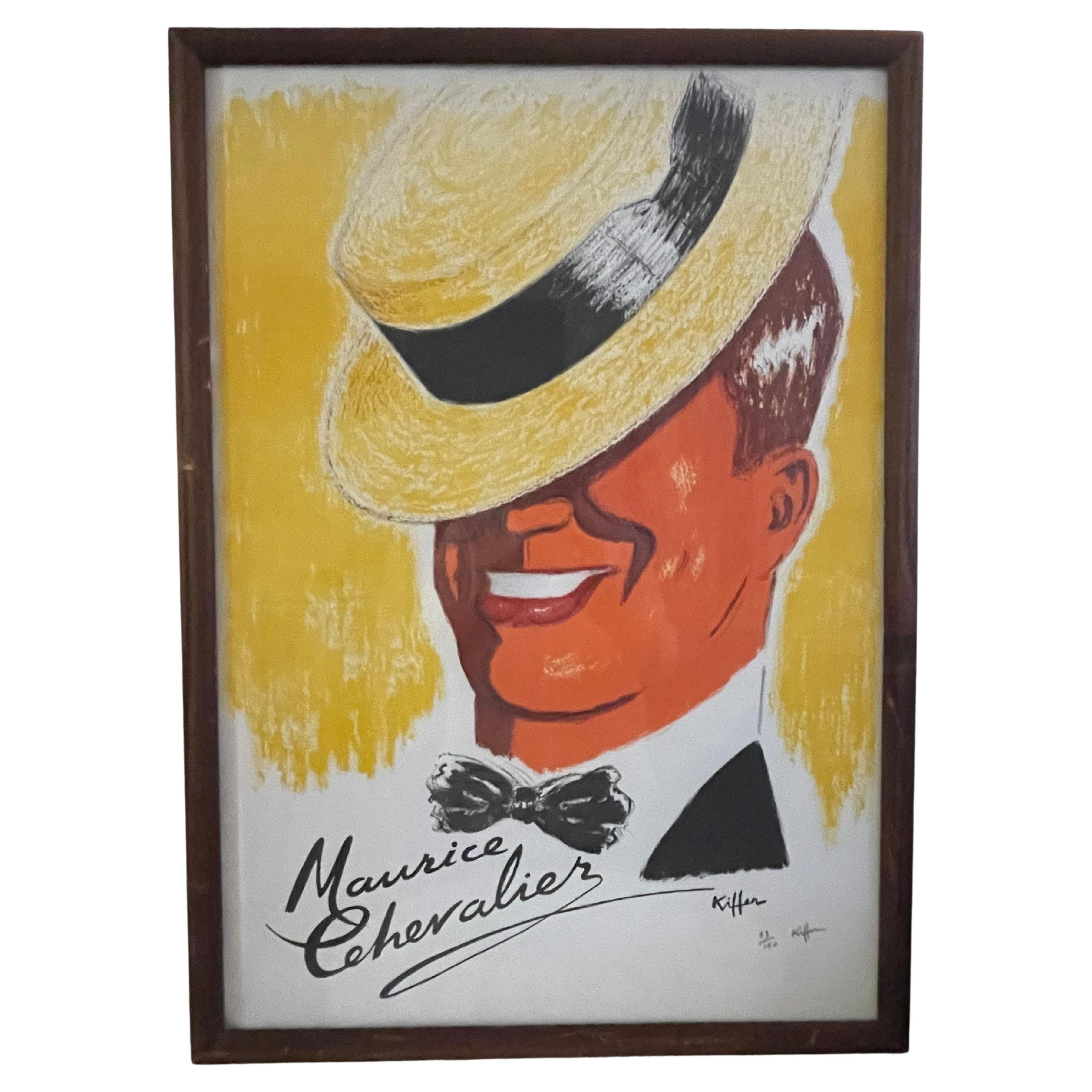 1940s Signed Lithograph of Maurice Chevalier by French artist Charles Kiffer