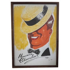 Lithographie signée de Maurice Chevalier par l'artiste français Charles Kiffer des années 1940