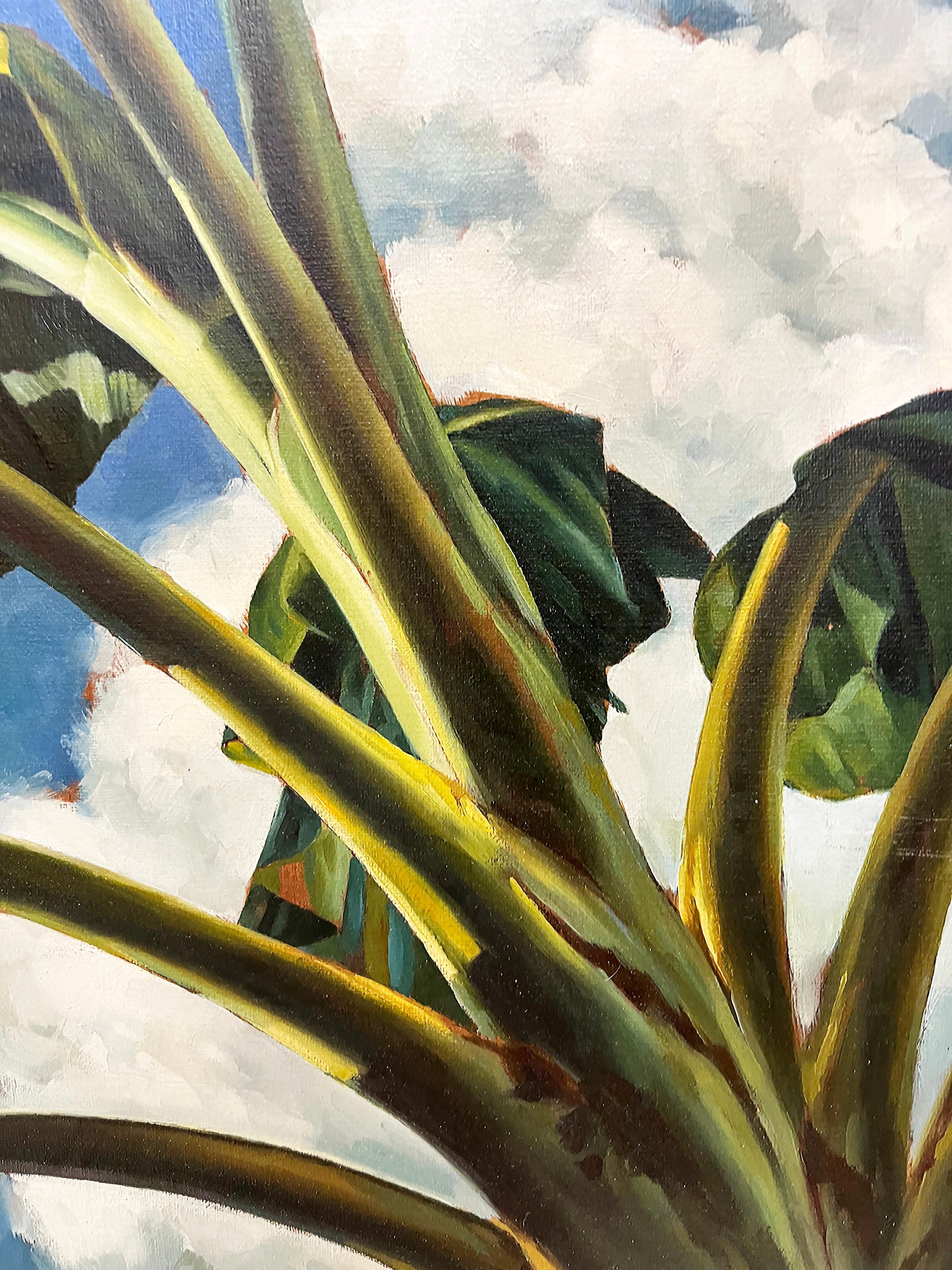 1940s Signed Realist WPA Banana Flower Oil Painting In Good Condition For Sale In Miami, FL