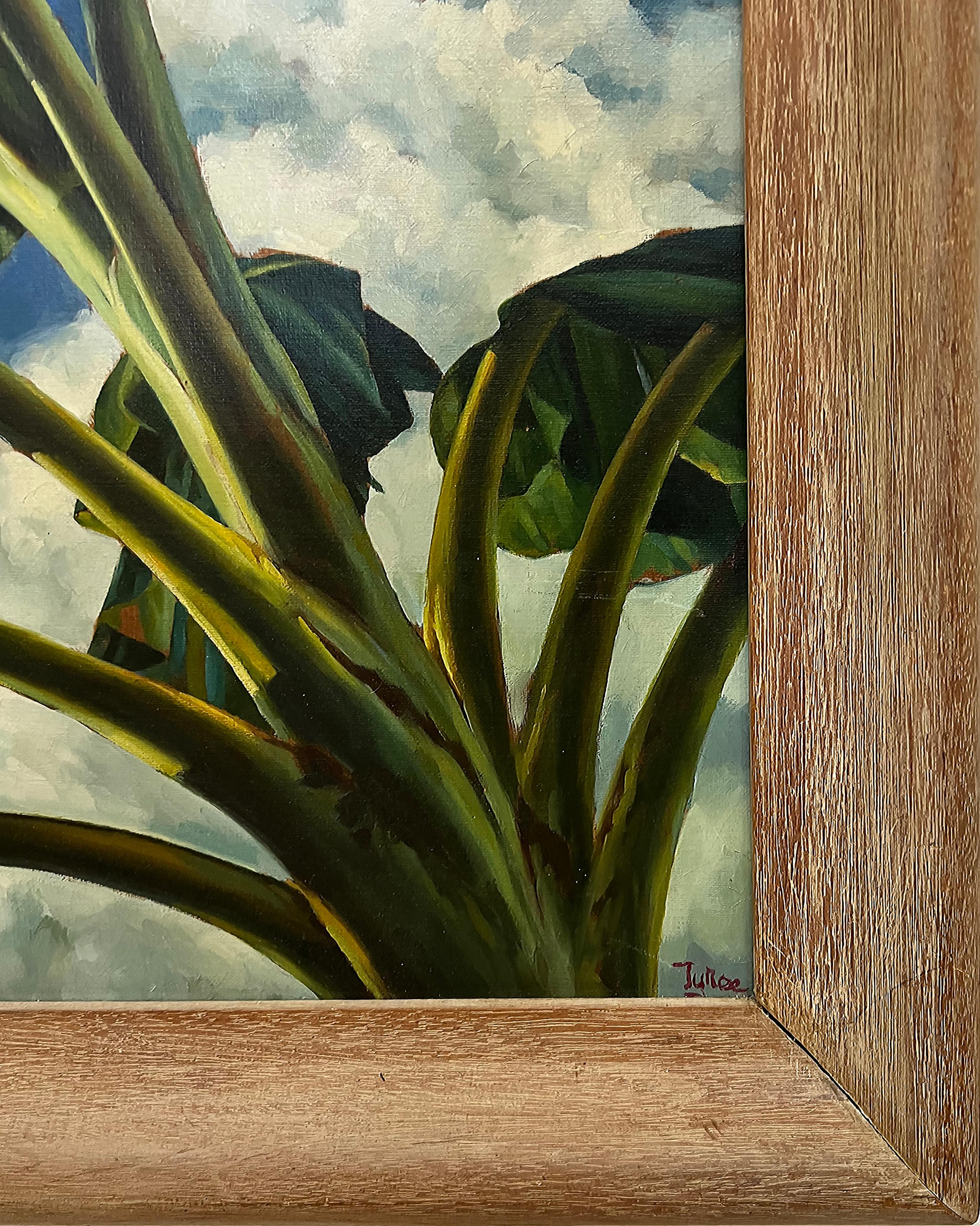 Wood 1940s Signed Realist WPA Banana Flower Oil Painting For Sale