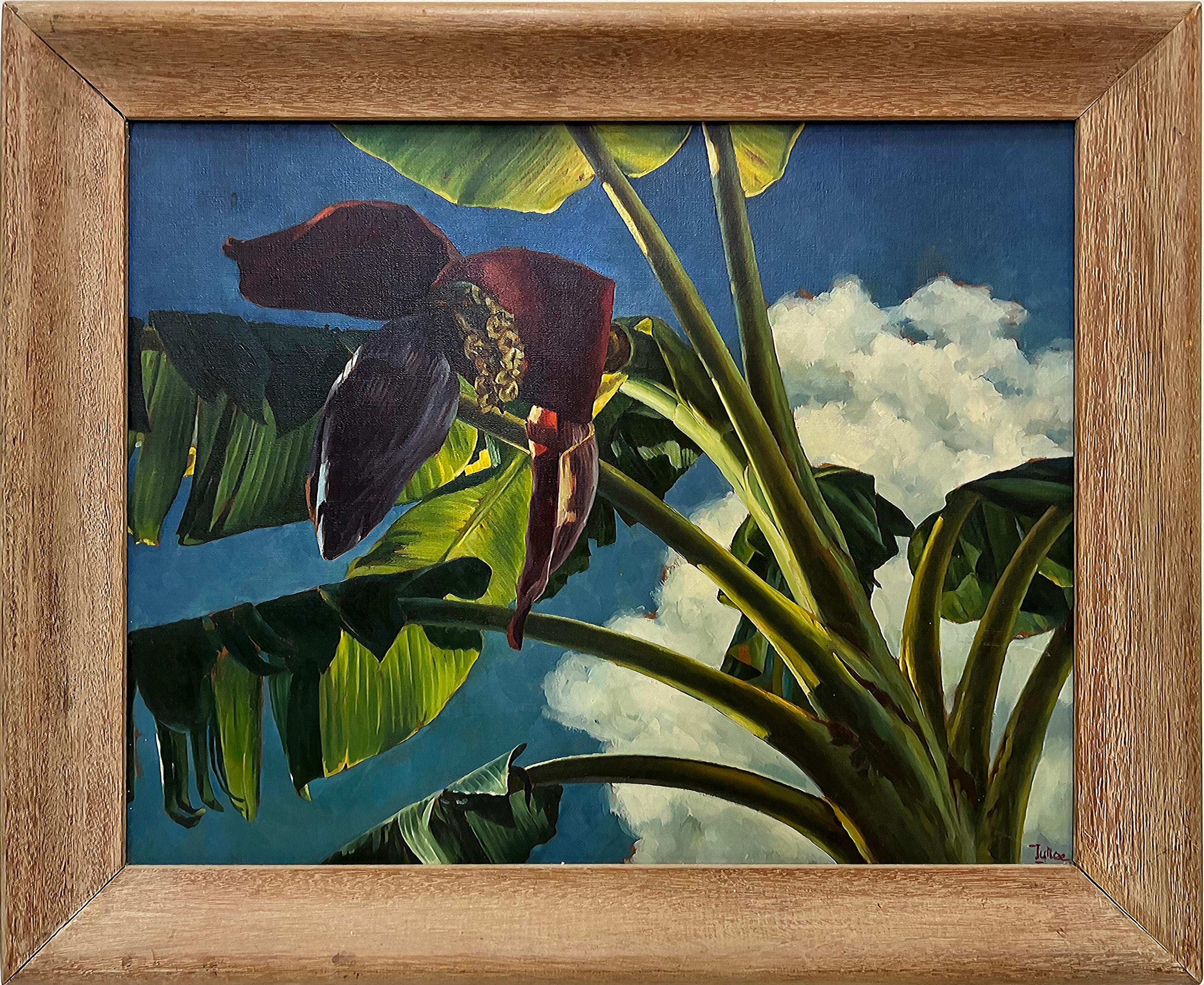 1940s Signed Realist WPA Banana Flower Oil Painting For Sale 1