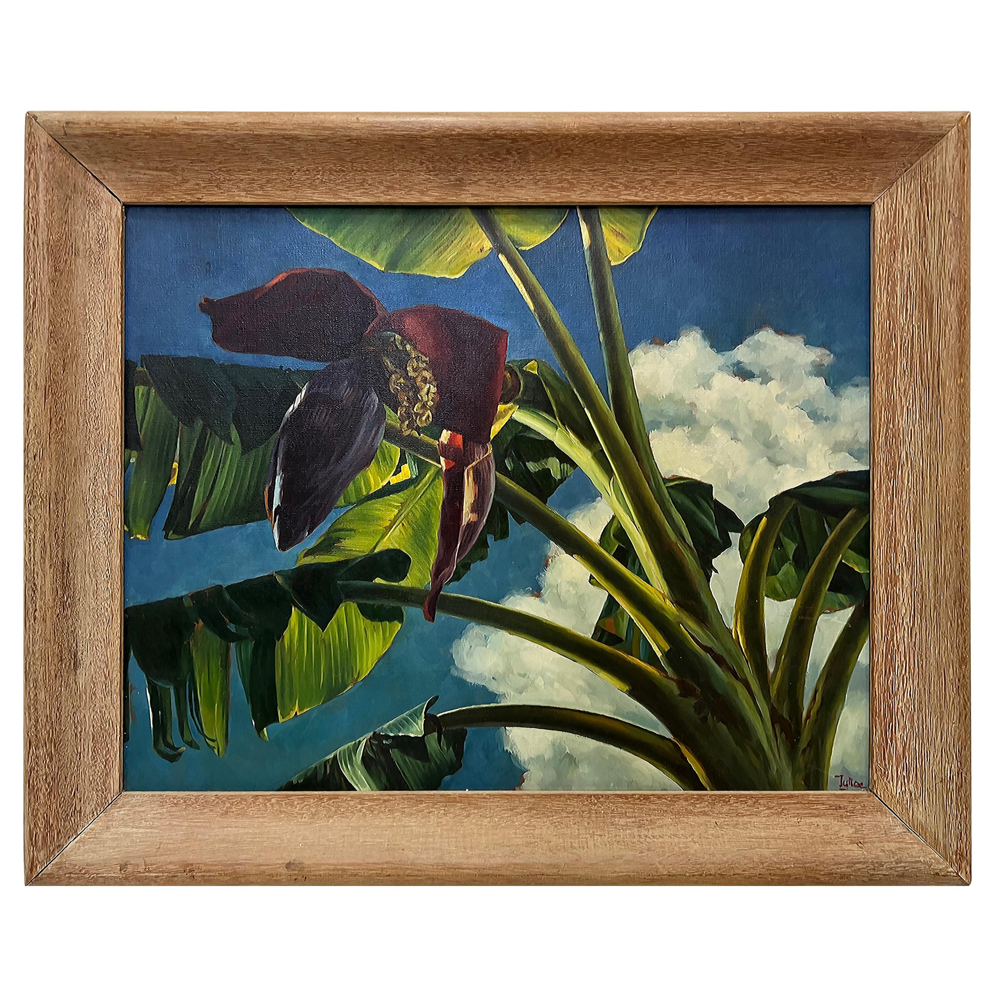 1940s Signed Realist WPA Banana Flower Oil Painting For Sale
