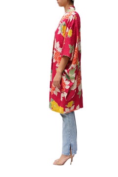 1940S Silk Fuchsia Ground And Floral Pattern Kimono