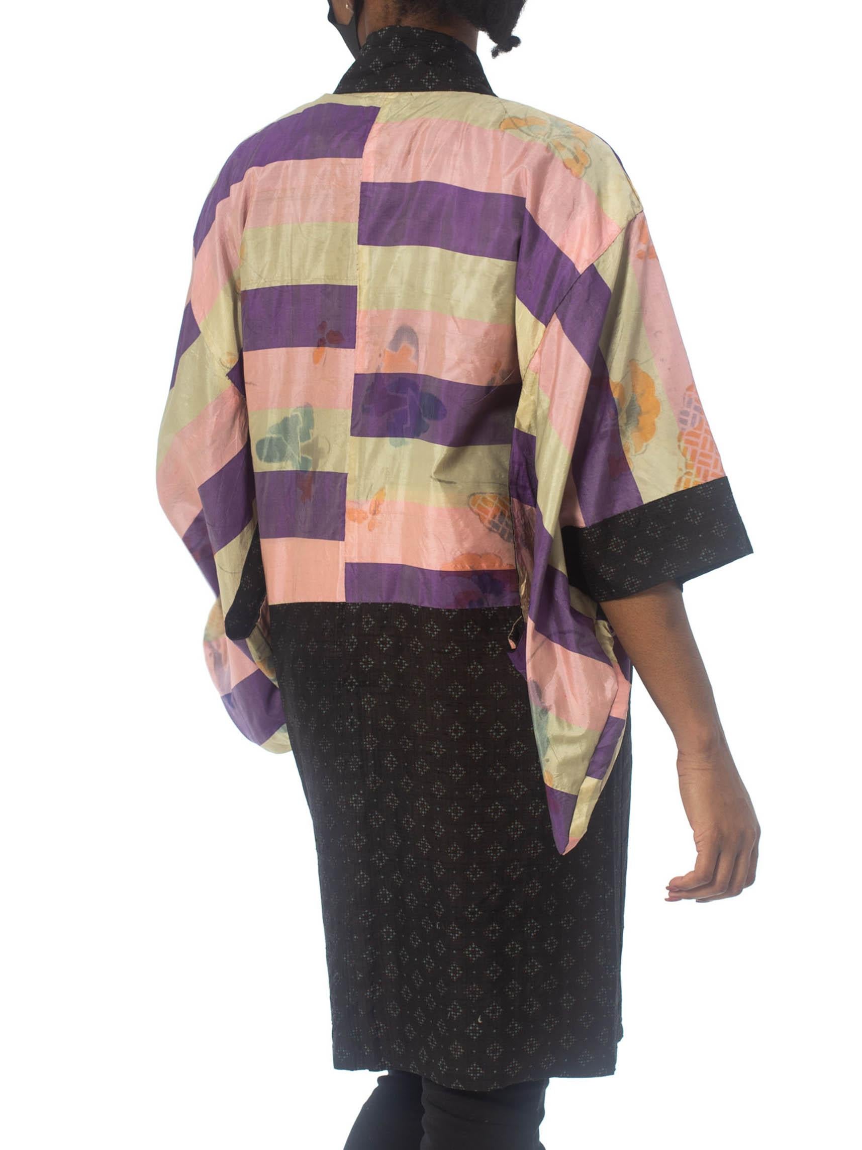 Women's 1940S Silk Japanese Kimono With Shadow Butterfly Ikat Lining