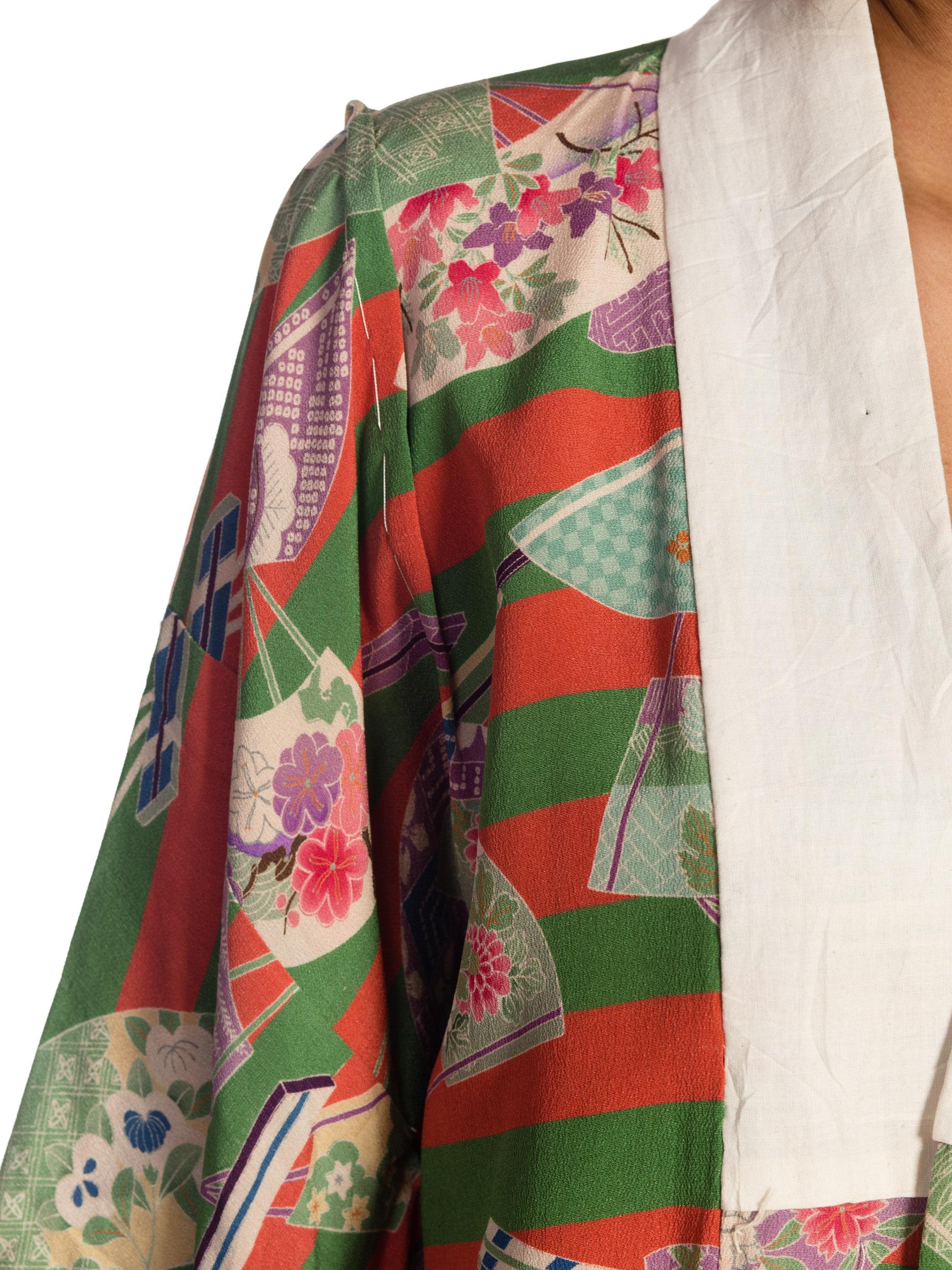 1940s Silk Kimono with Japanese Fans 7