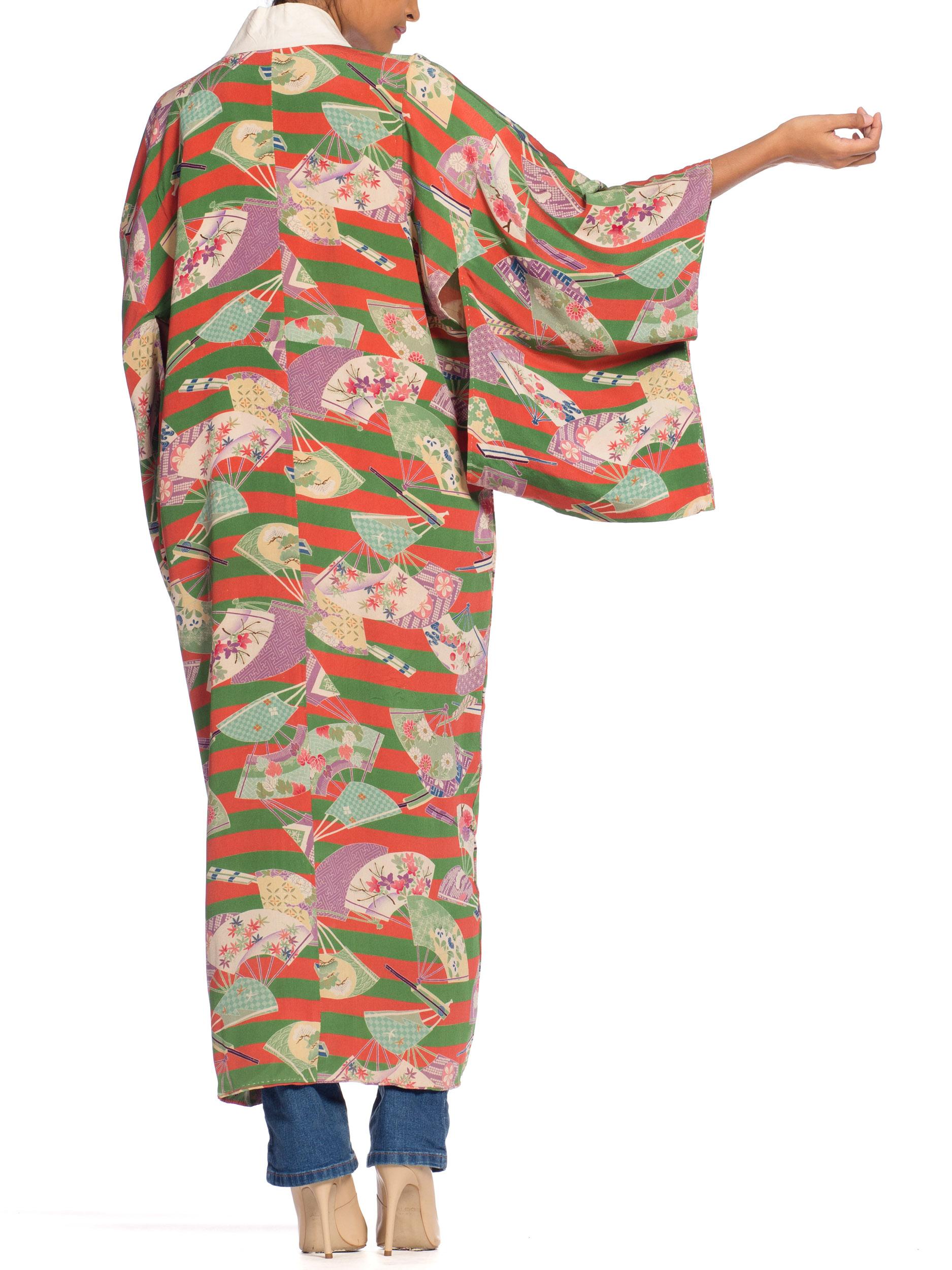1940s Silk Kimono with Japanese Fans 2