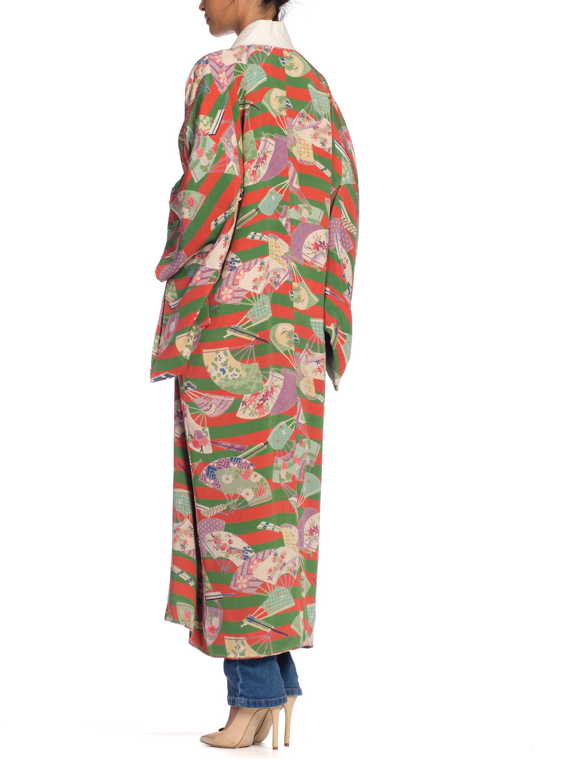 1940s Silk Kimono with Japanese Fans 3