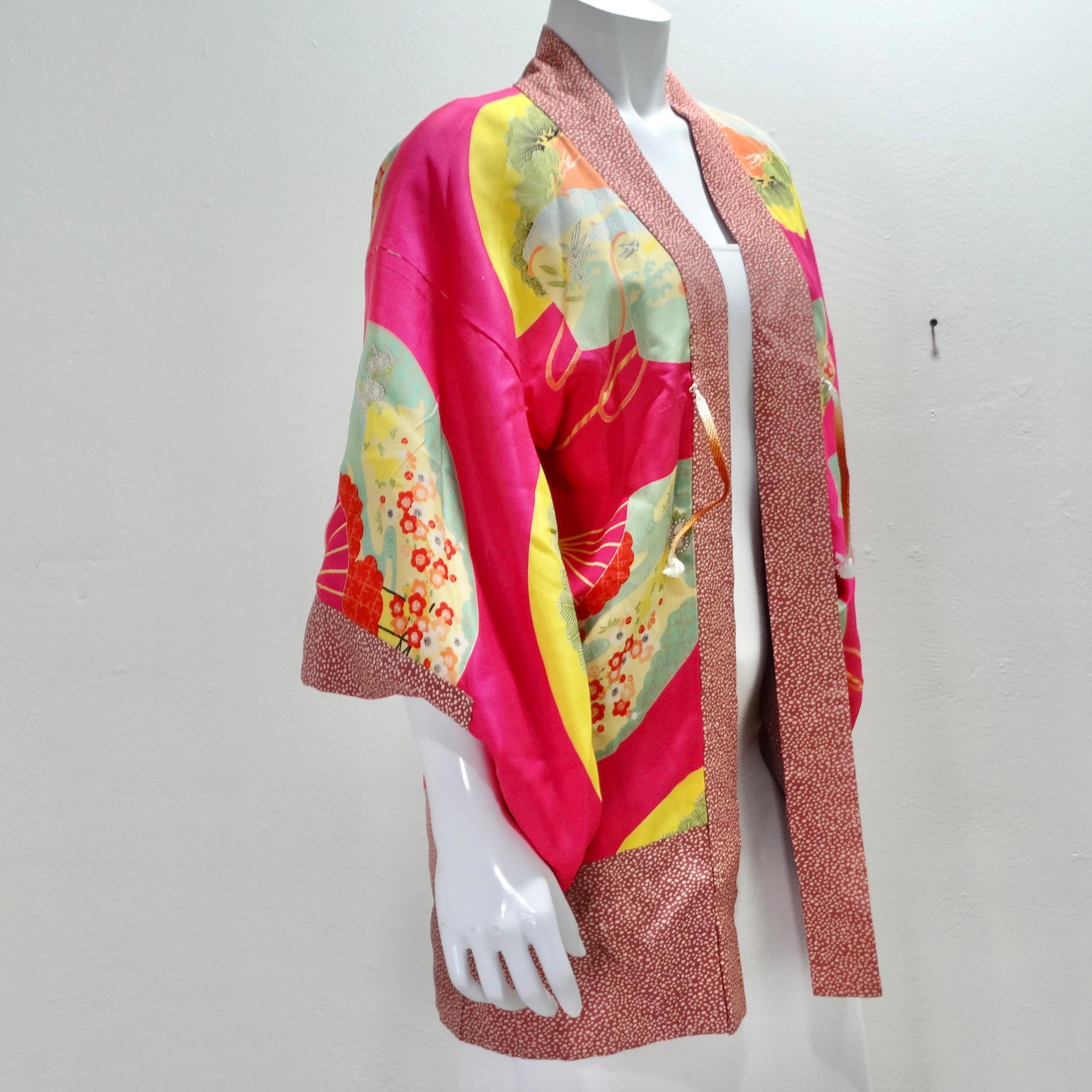 1940s Silk Multicolor Printed Kimono For Sale 1