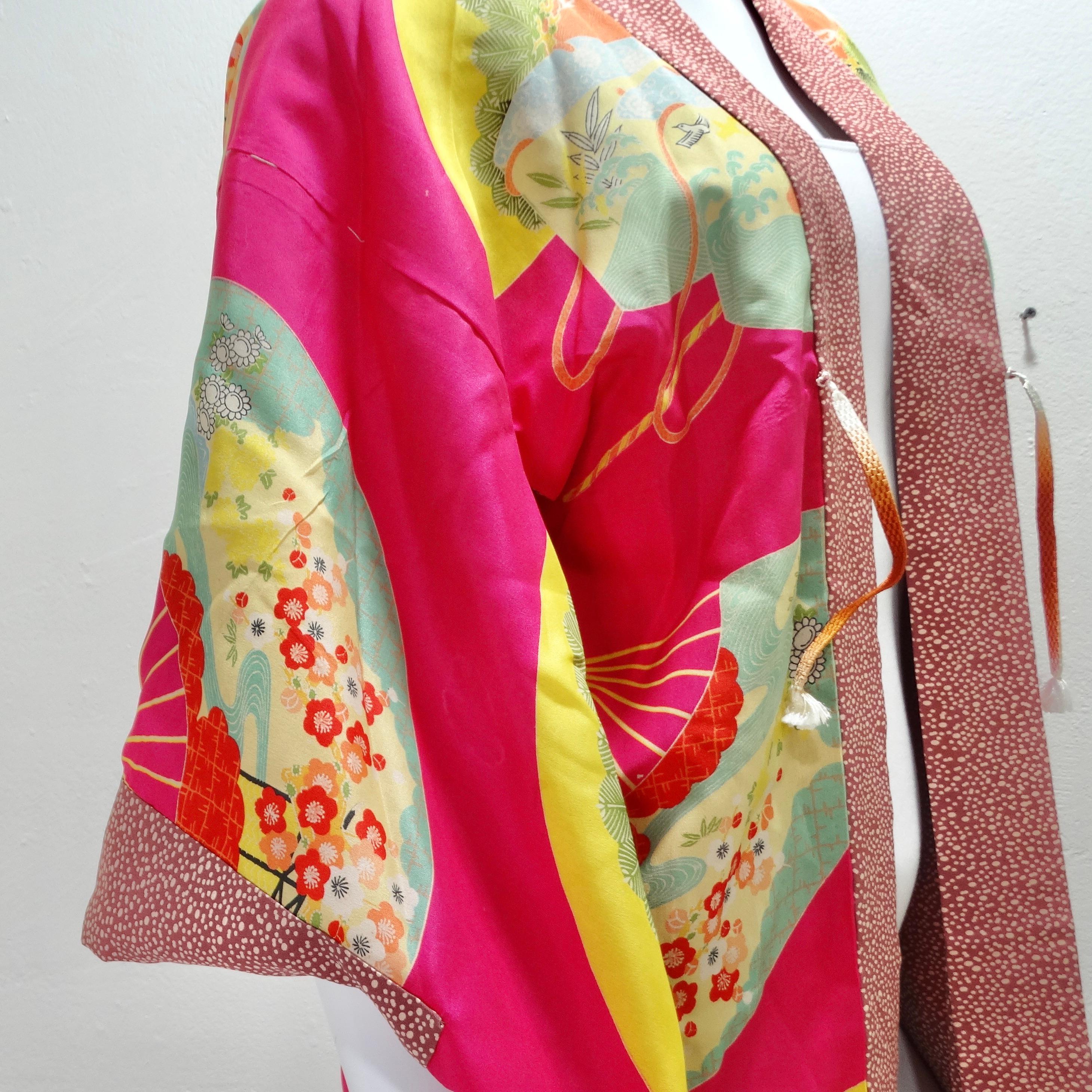 1940s Silk Multicolor Printed Kimono For Sale 2