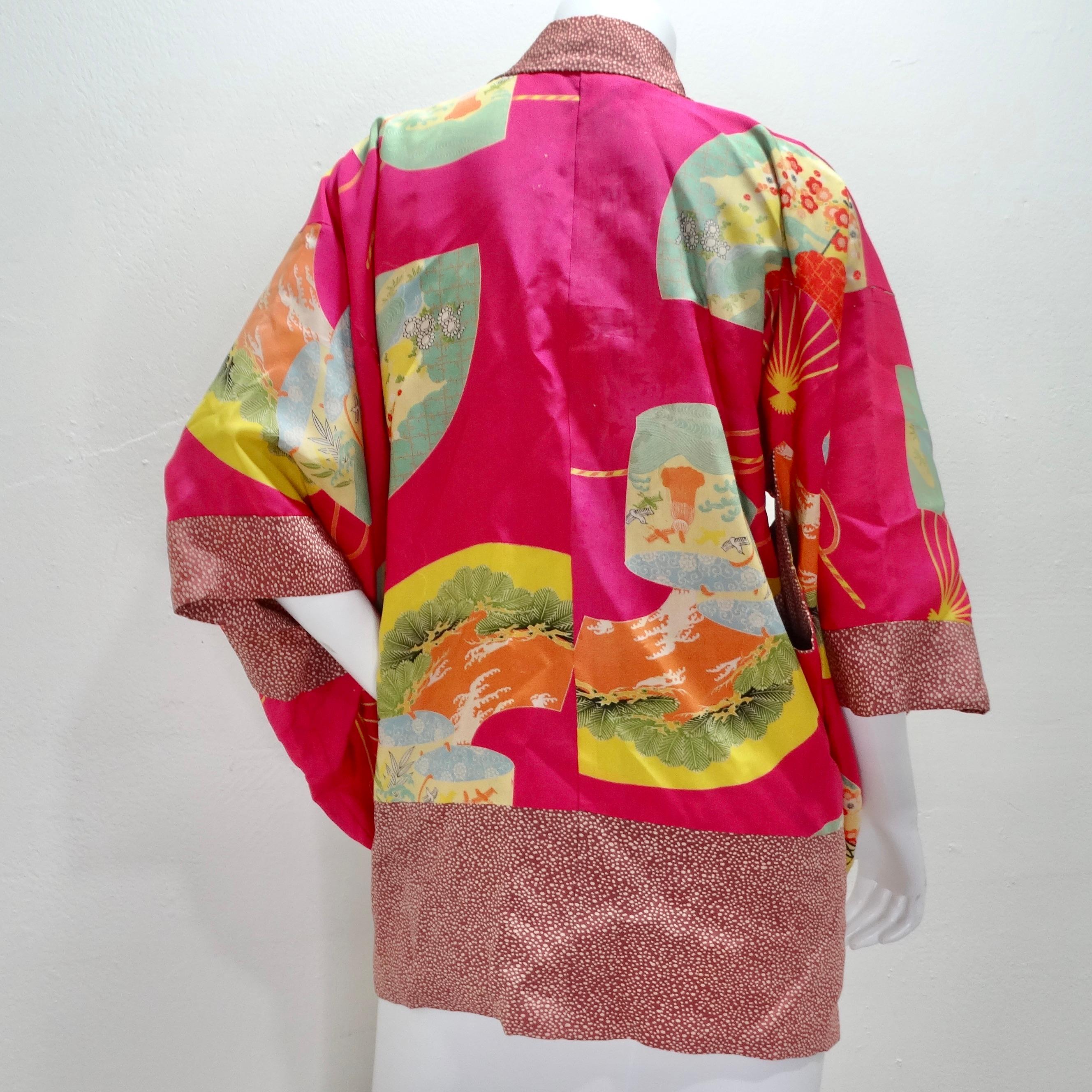 1940s Silk Multicolor Printed Kimono For Sale 3