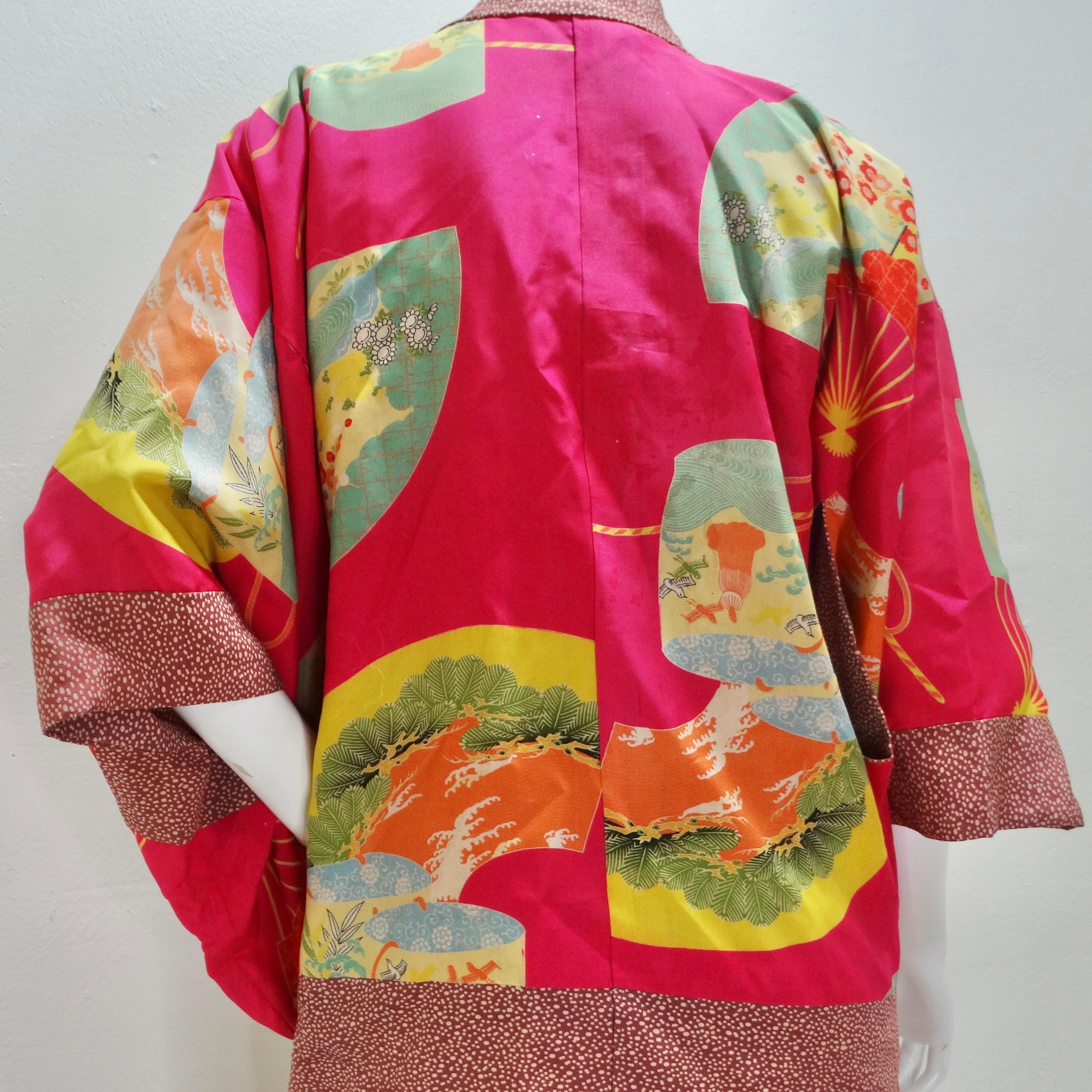 1940s Silk Multicolor Printed Kimono For Sale 4