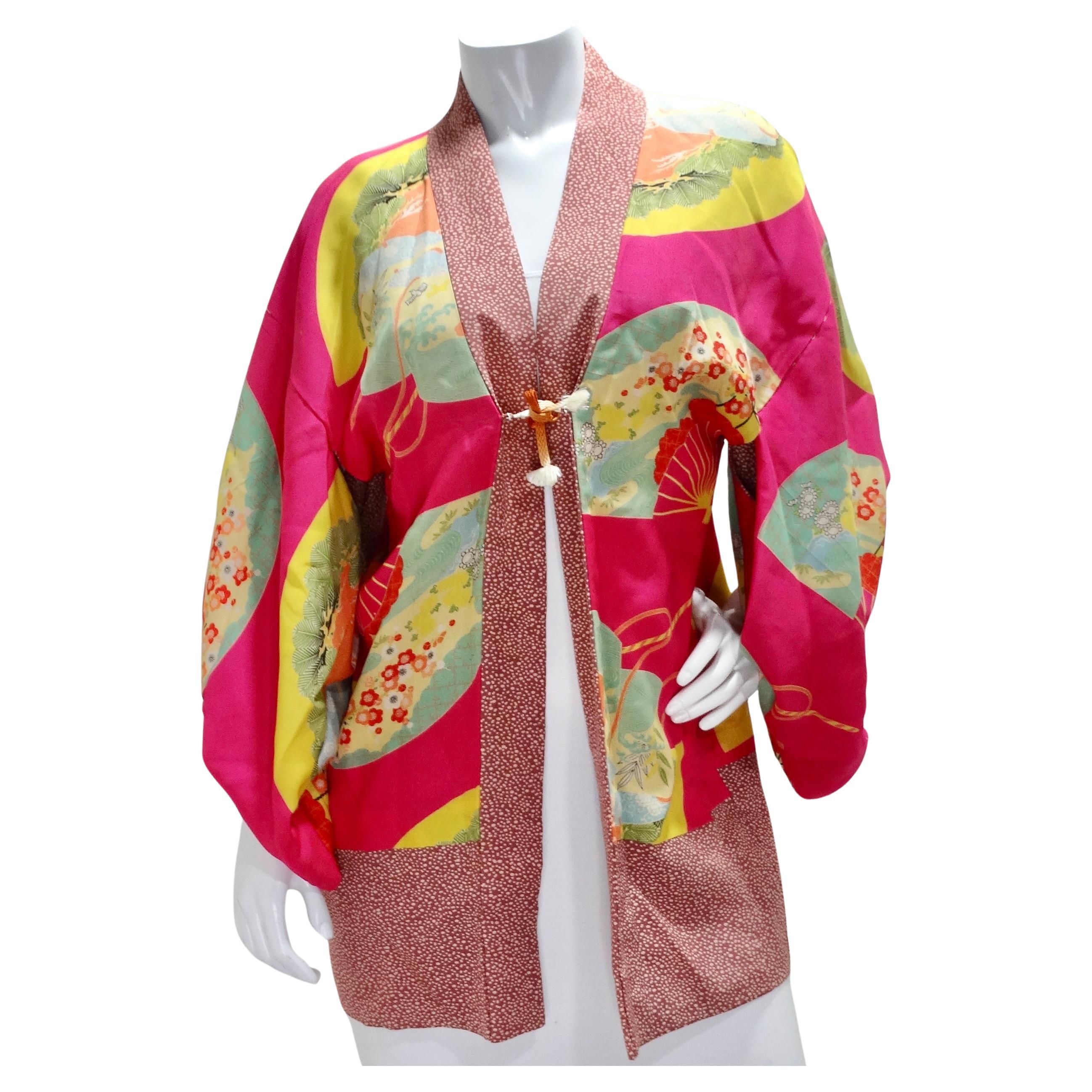 1940s Silk Multicolor Printed Kimono For Sale