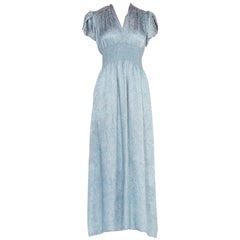 Vintage 1940'S Baby Blue & Pink Rayon Jacquard Floral Negligee Slip Dress