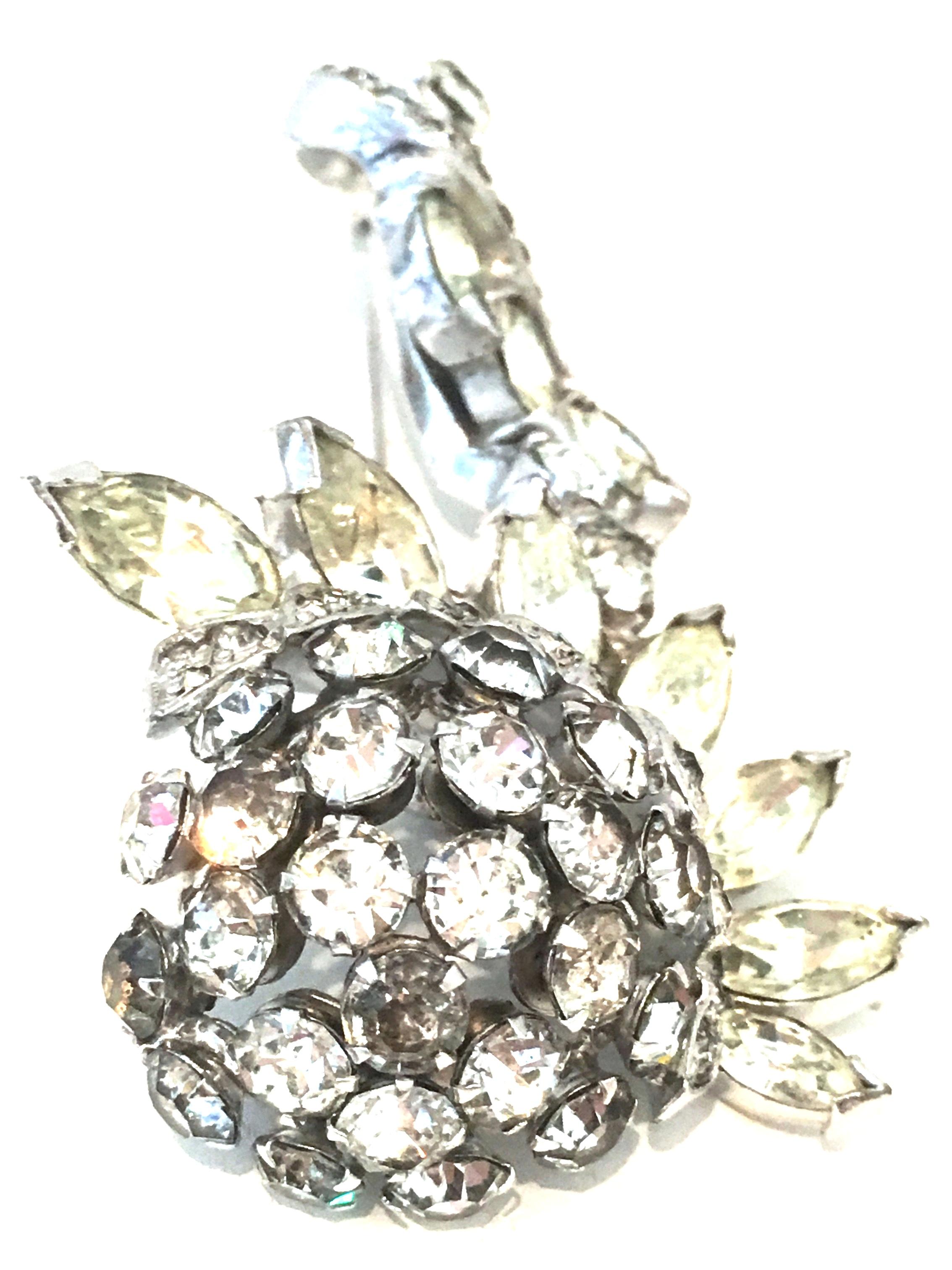 1940'S Silver & Austrian Crystal Dimensional Flower Brooch By, Eisenberg In Good Condition In West Palm Beach, FL
