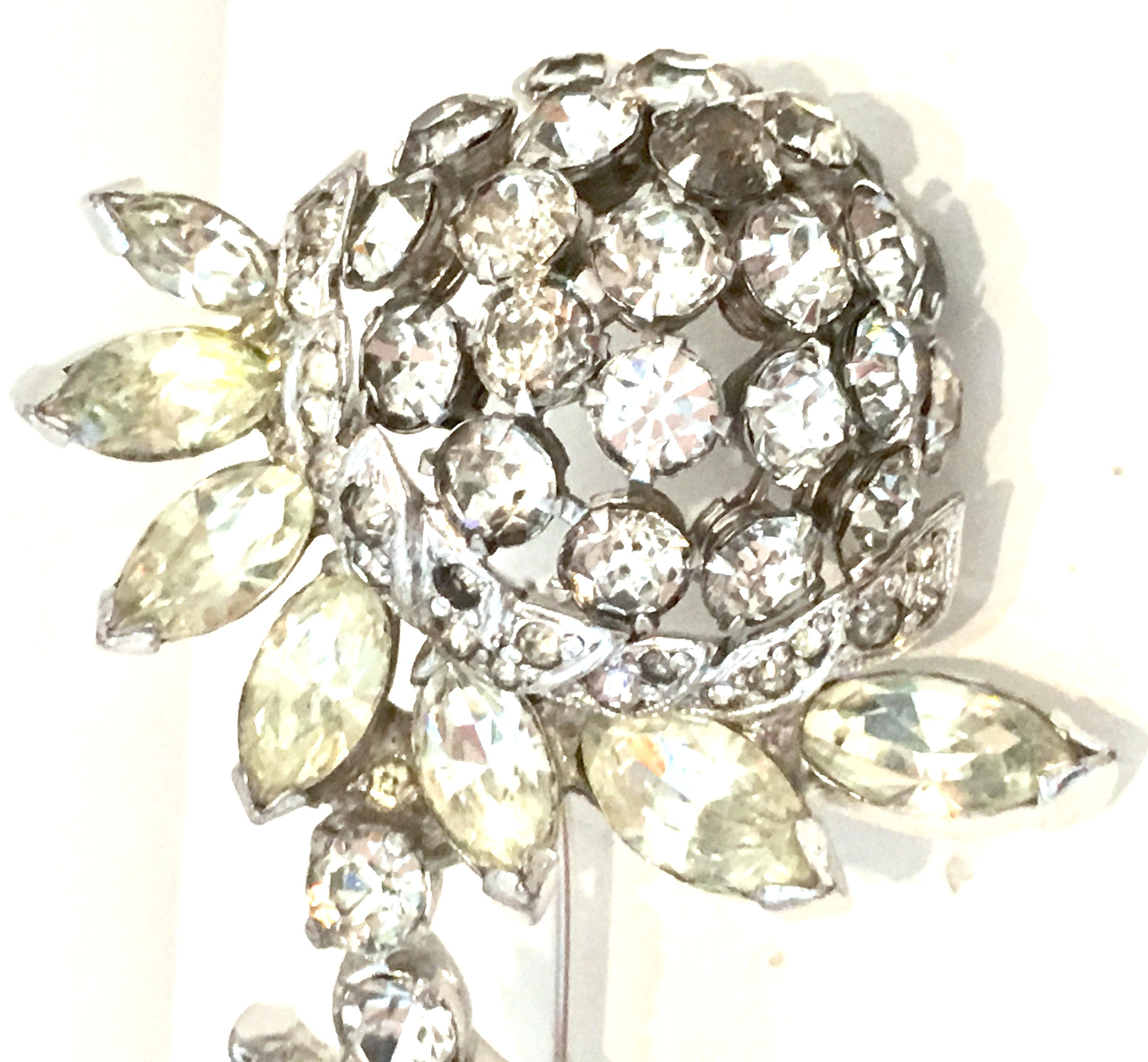 Women's or Men's 1940'S Silver & Austrian Crystal Dimensional Flower Brooch By, Eisenberg For Sale