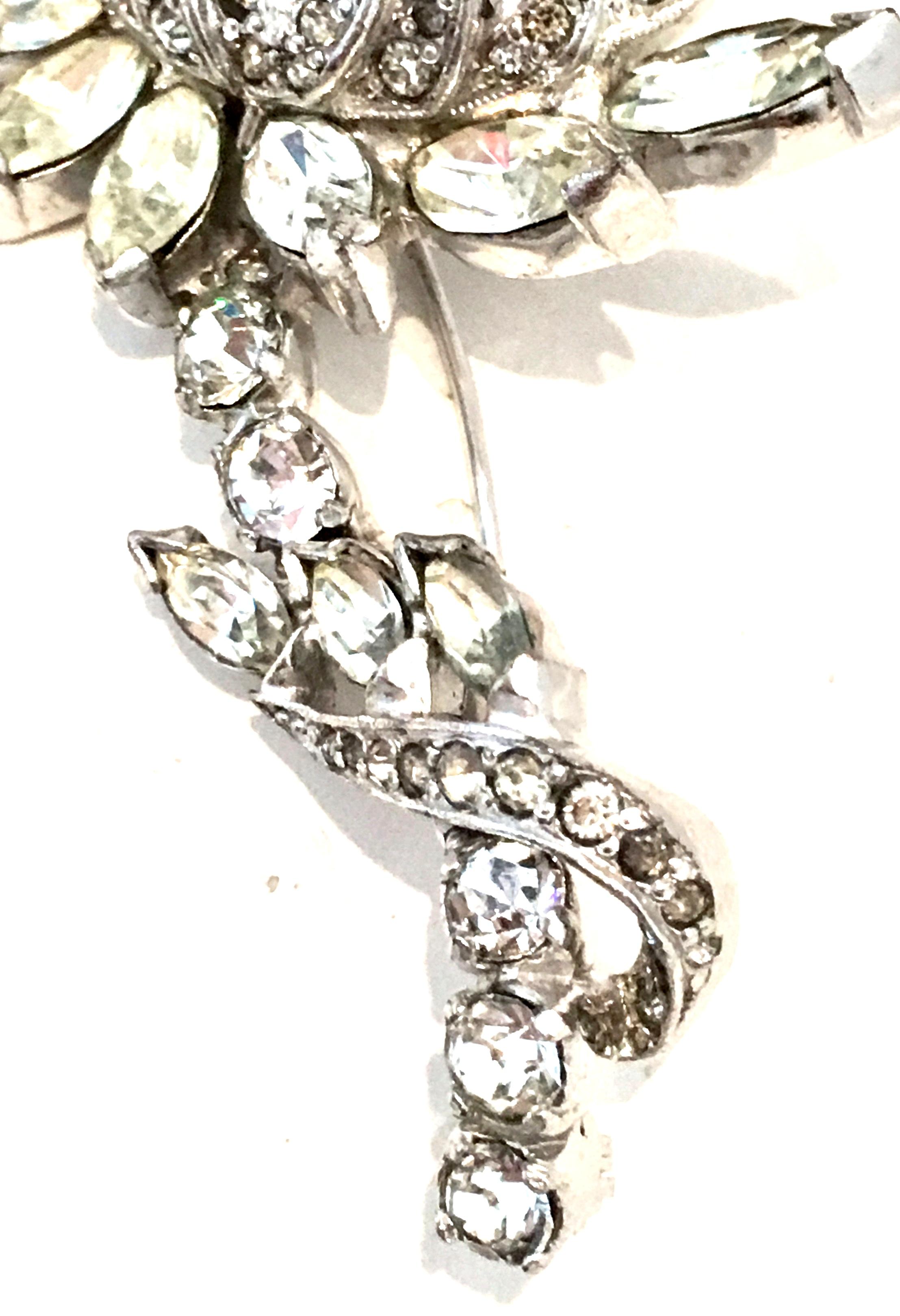 1940'S Silver & Austrian Crystal Dimensional Flower Brooch By, Eisenberg 1