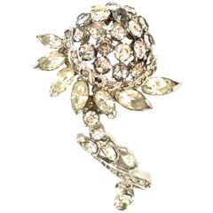 Retro 1940'S Silver & Austrian Crystal Dimensional Flower Brooch By, Eisenberg