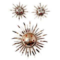 1940s Silver Gilt Sunburst Design Vintage Brooch and Earrings Set