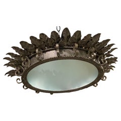 Vintage 1940’s Silver Leaf Sunburst Light Fixture