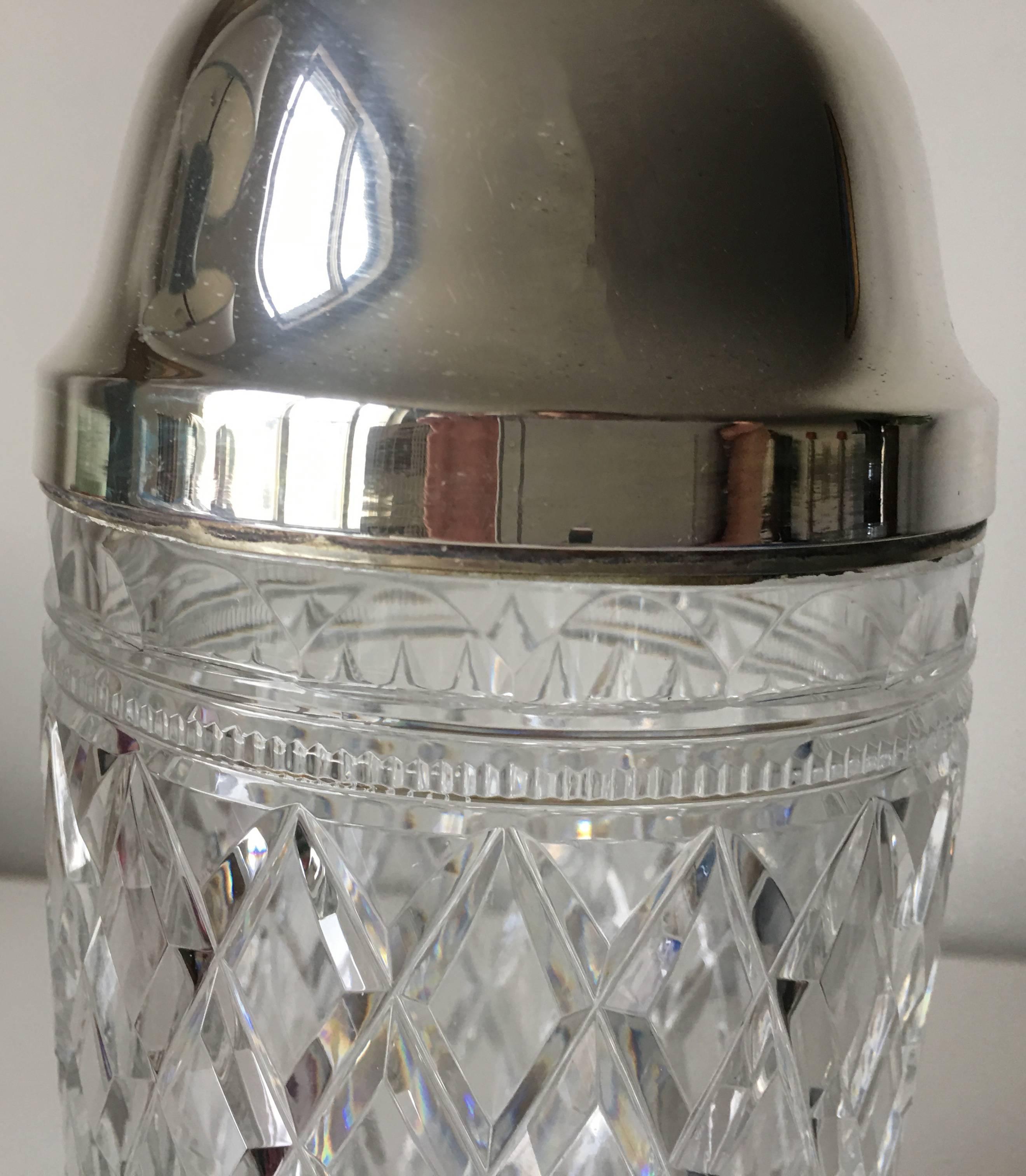 American 1940s Silver Plate Cut Crystal Cocktail Shaker