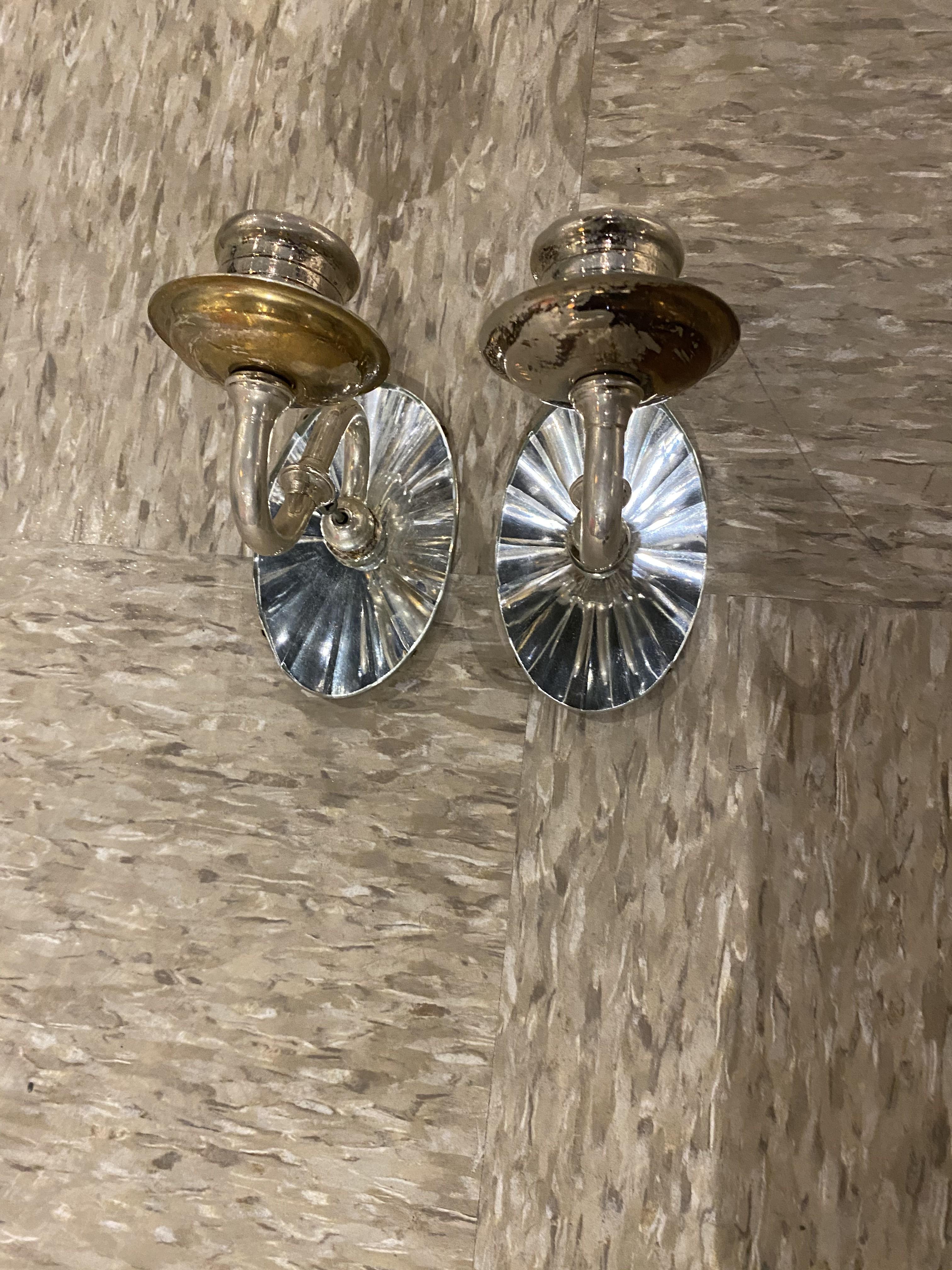 American Classical 1940's Silver Plated One Light Mirror Sconces For Sale