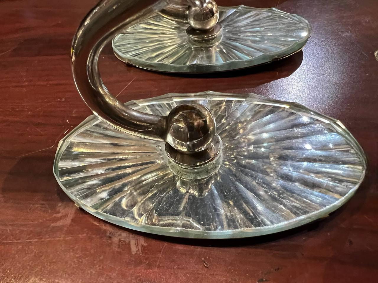 1940's Silver Plated One Light Mirror Sconces In Good Condition For Sale In New York, NY