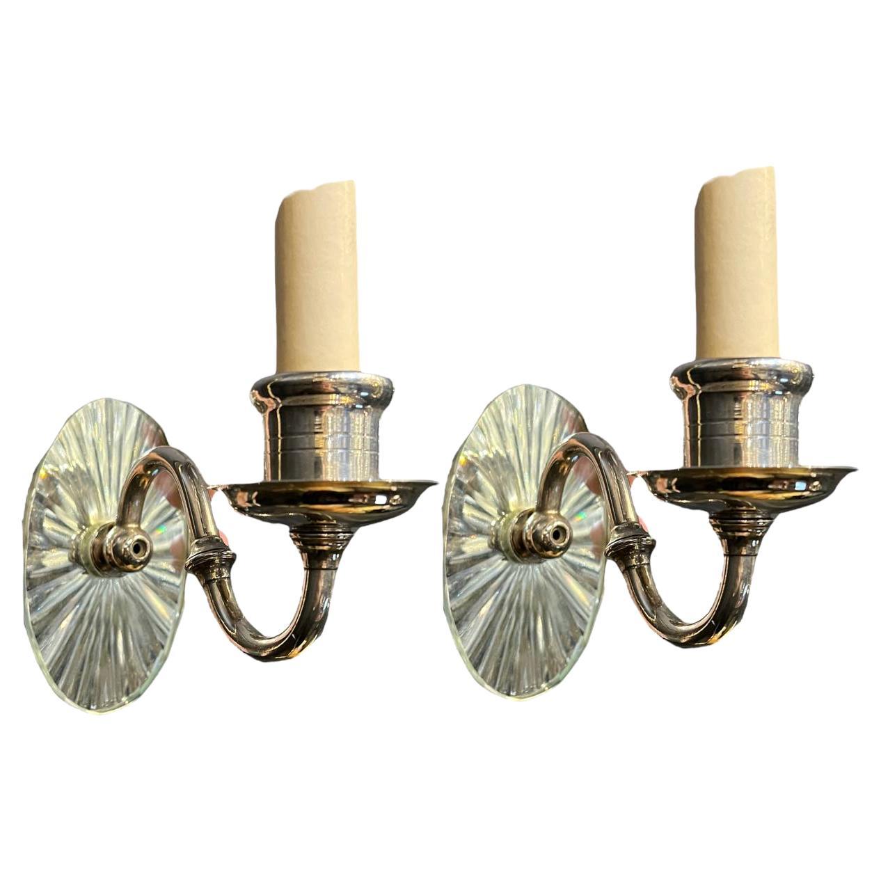 1940's Silver Plated One Light Mirror Sconces For Sale