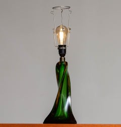 1940s Single Venetian Murano Organic Table Lamp in Amber and Green, Art Nouveau