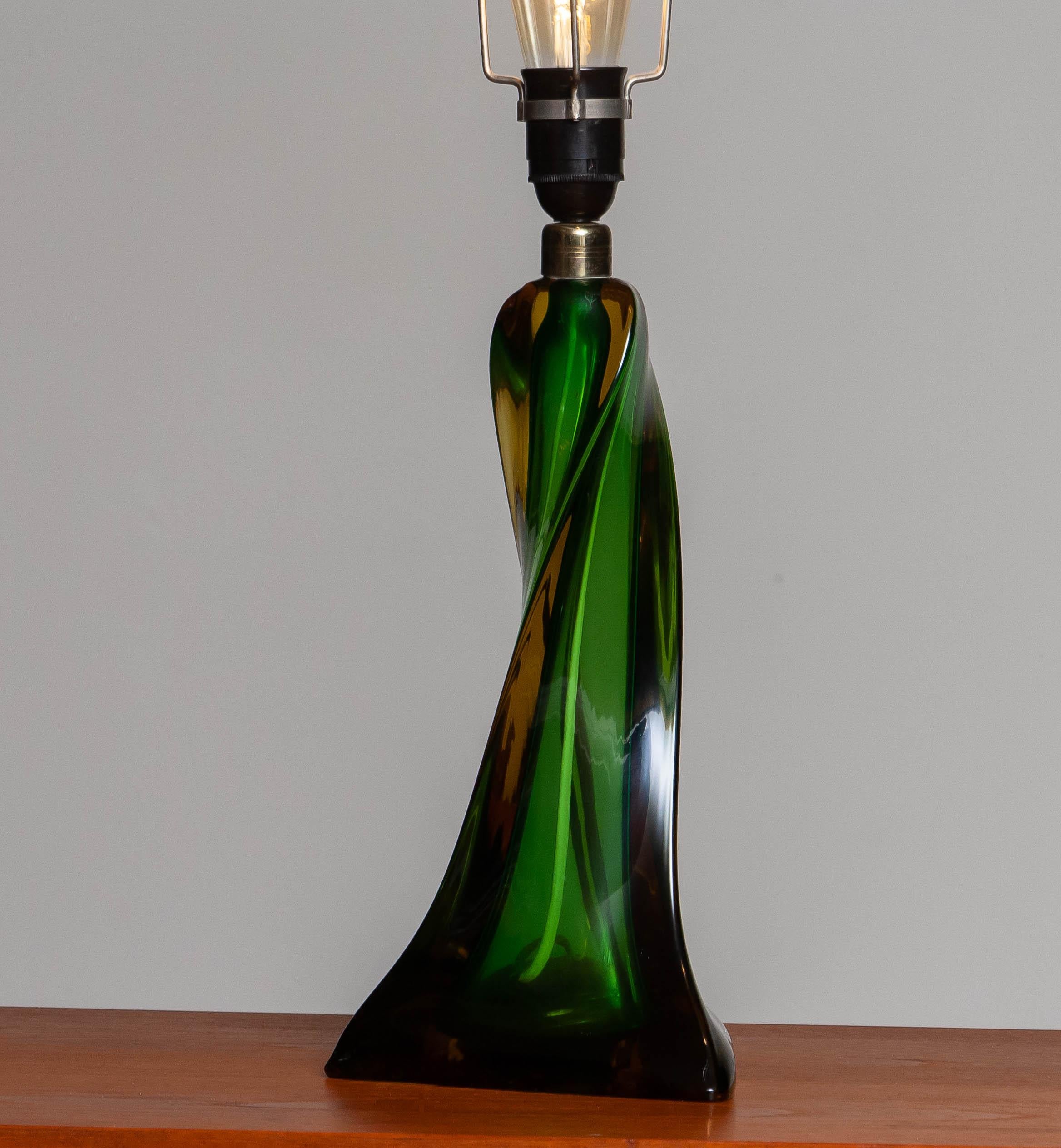 Italian 1940s Single Venetian Murano Organic Table Lamp in Amber and Green, Art Nouveau