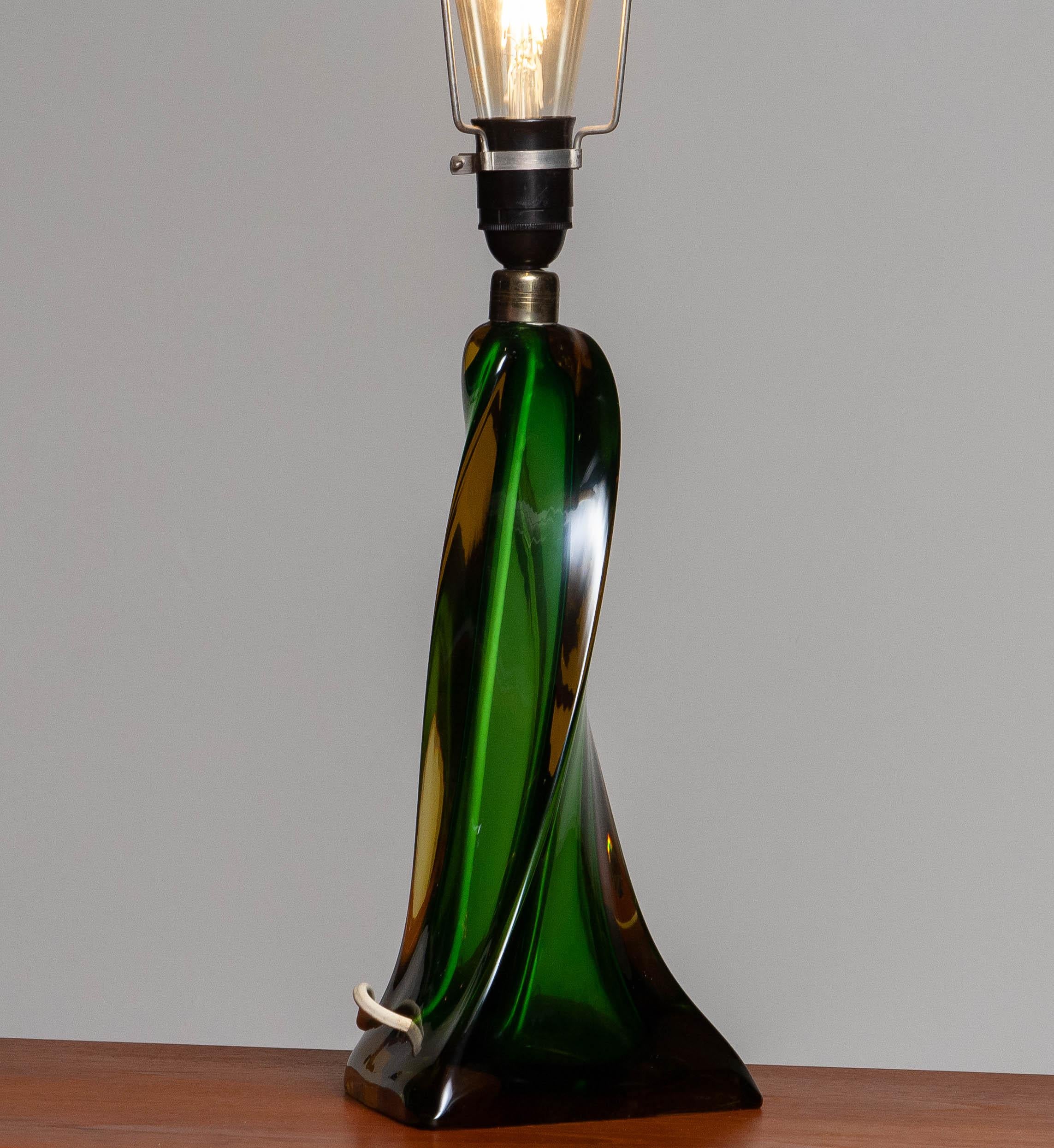 1940s Single Venetian Murano Organic Table Lamp in Amber and Green, Art Nouveau In Good Condition In Silvolde, Gelderland