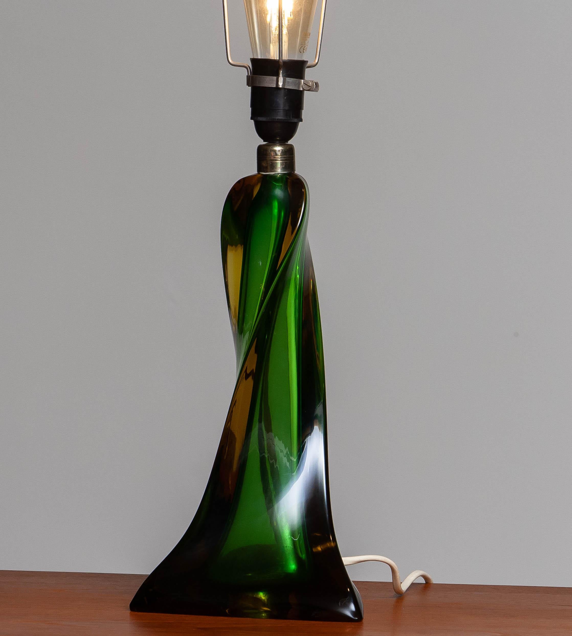 Mid-20th Century 1940s Single Venetian Murano Organic Table Lamp in Amber and Green, Art Nouveau