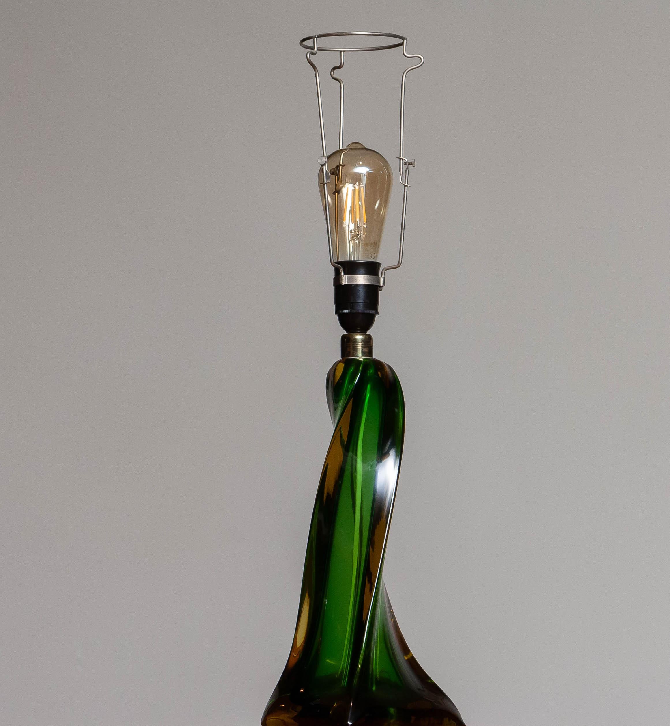 1940s Single Venetian Murano Organic Table Lamp in Amber and Green, Art Nouveau 1