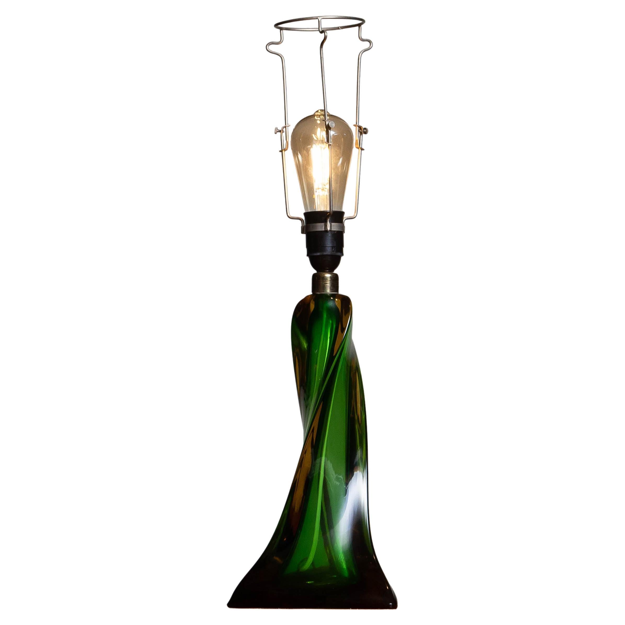 1940s Single Venetian Murano Organic Table Lamp in Amber and Green, Art Nouveau