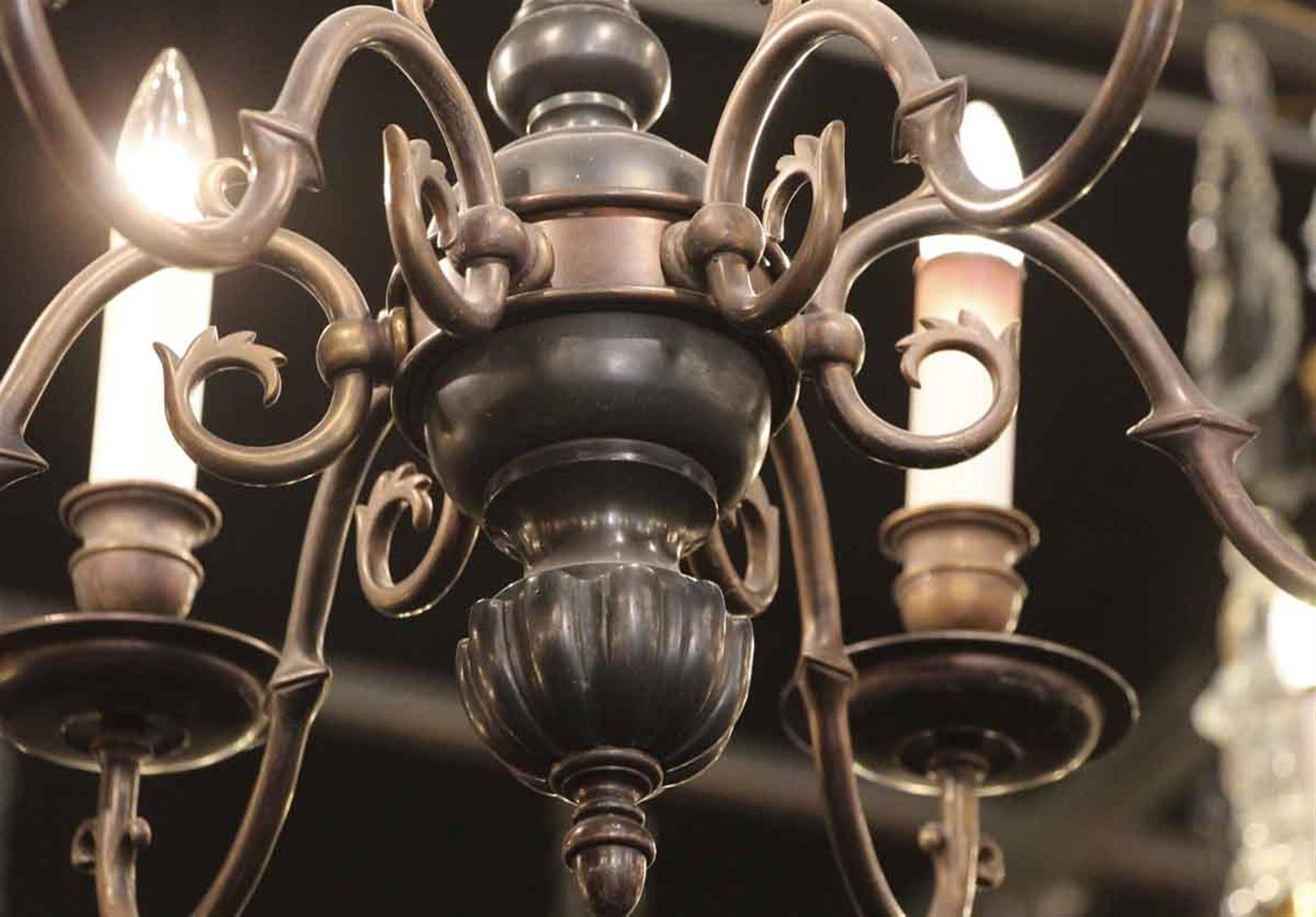 American 1940s Six-Arm Classic Williamsburg Chandelier with a Dark Bronze Finish