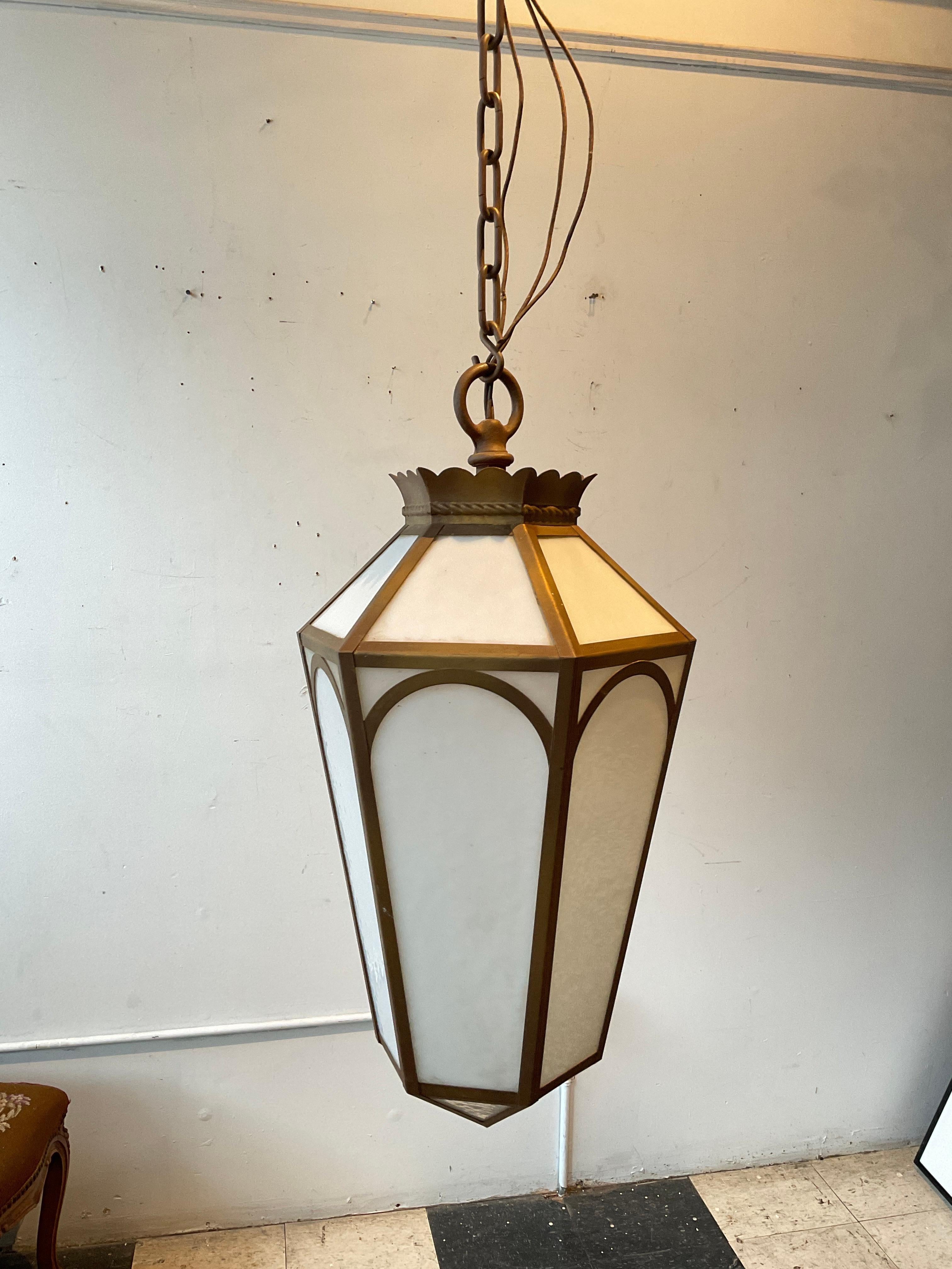 1940s slag glass / metal lantern. Needs rewiring.
