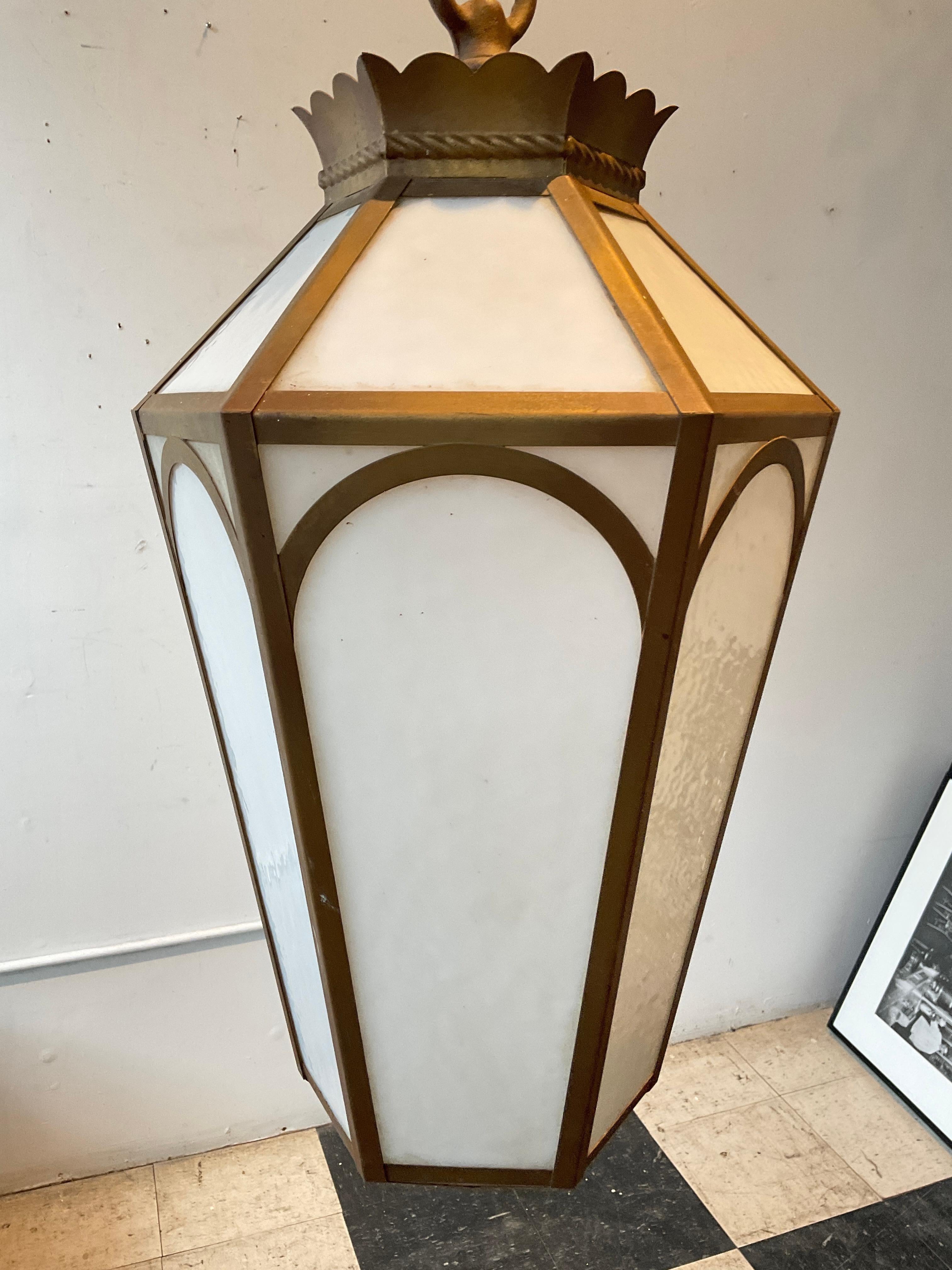 Metal 1940s Slag Glass Lantern For Sale